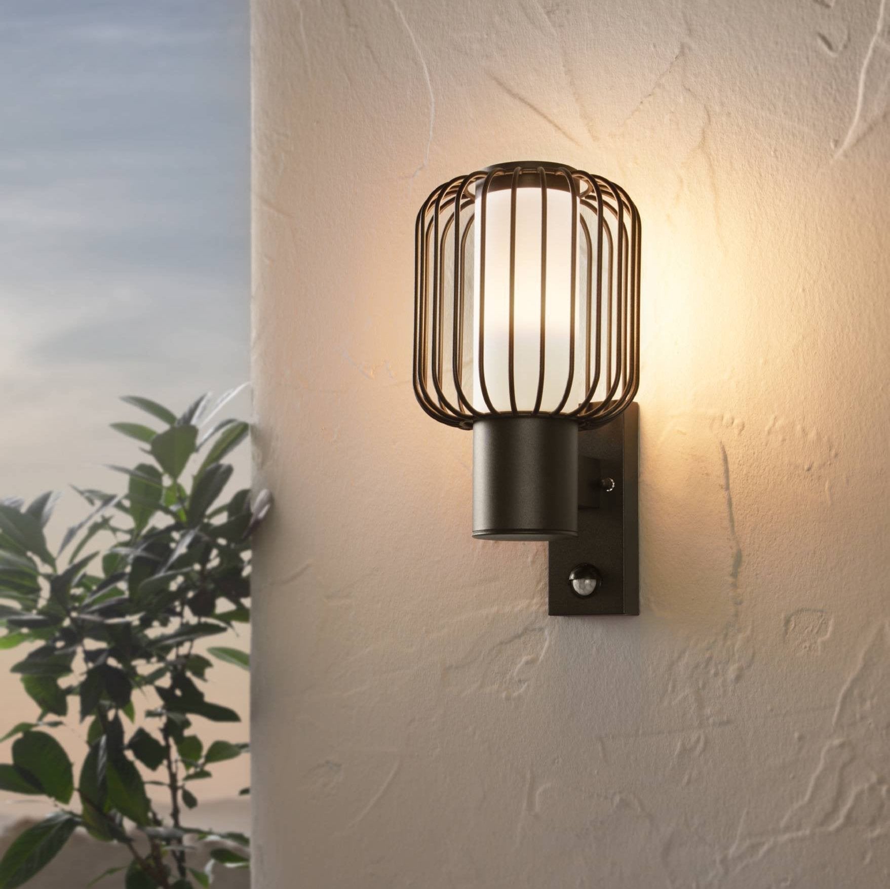 eglo ravello black pir wire shade outdoor wall light ip44