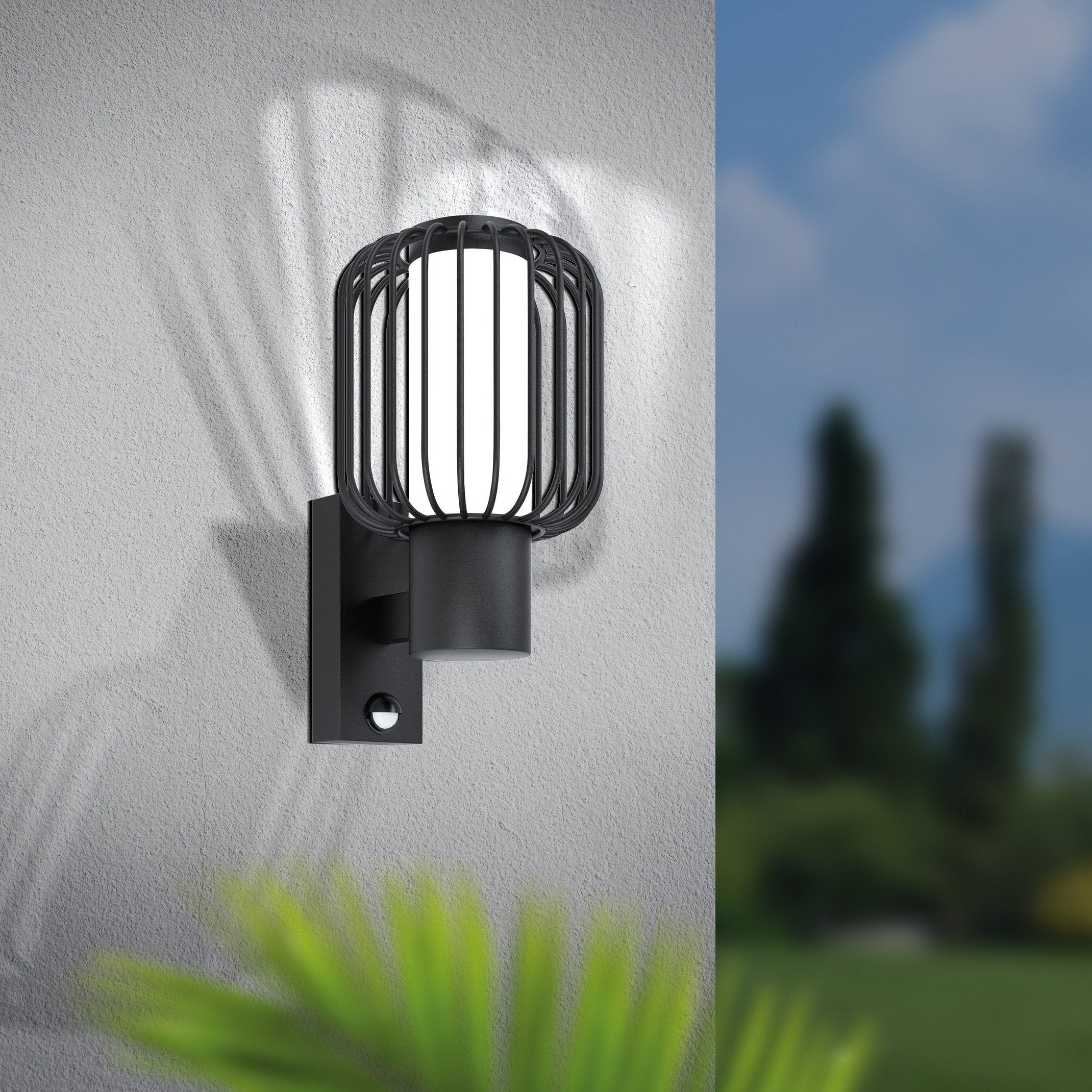 eglo ravello black pir wire shade outdoor wall light ip44 living room image