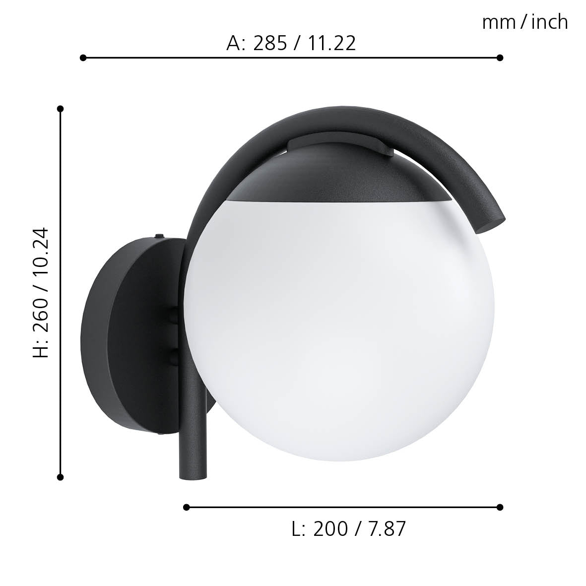 eglo prata vecchia black ip44 outdoor wall light living room close up