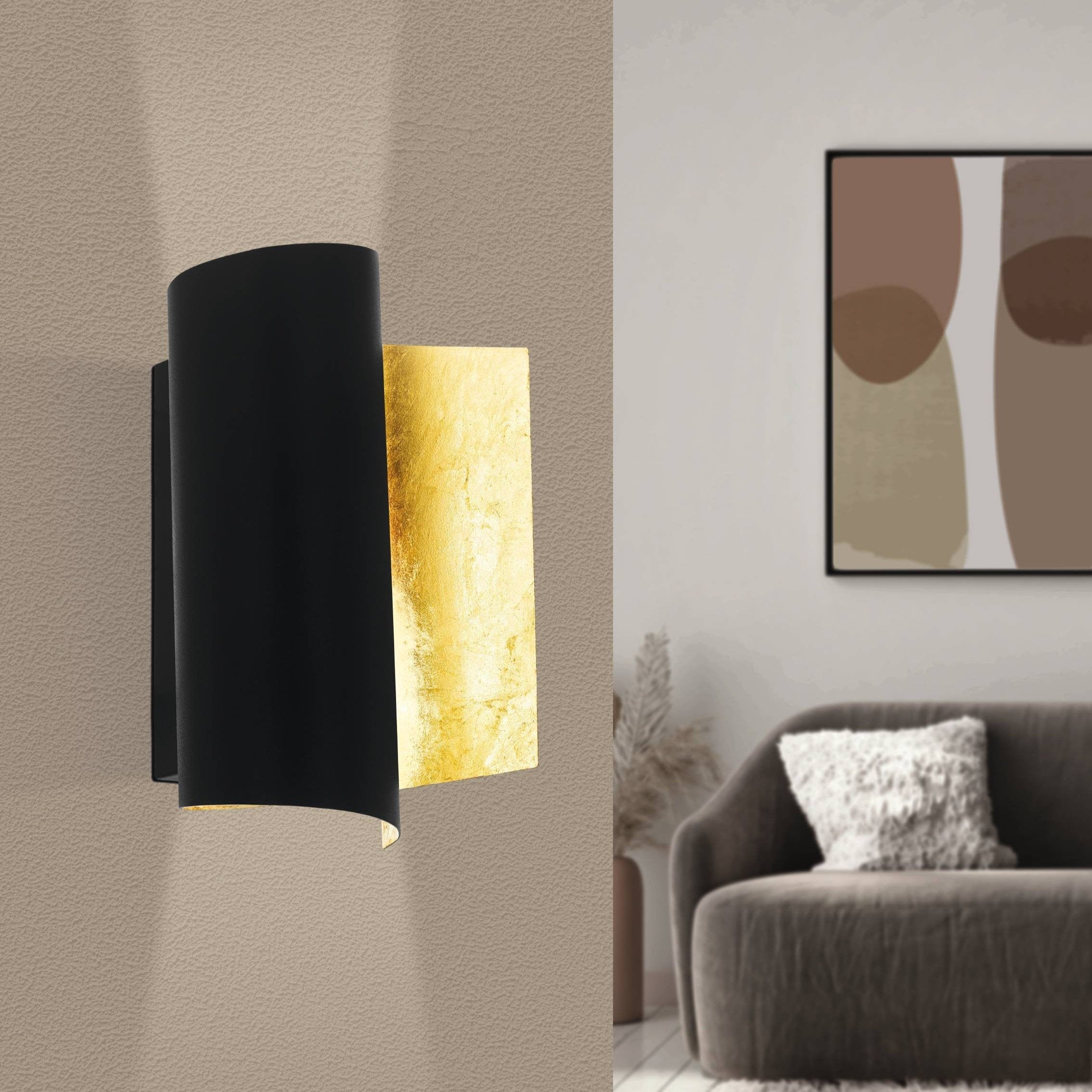 eglo falicetto black gold leaf curved wall light