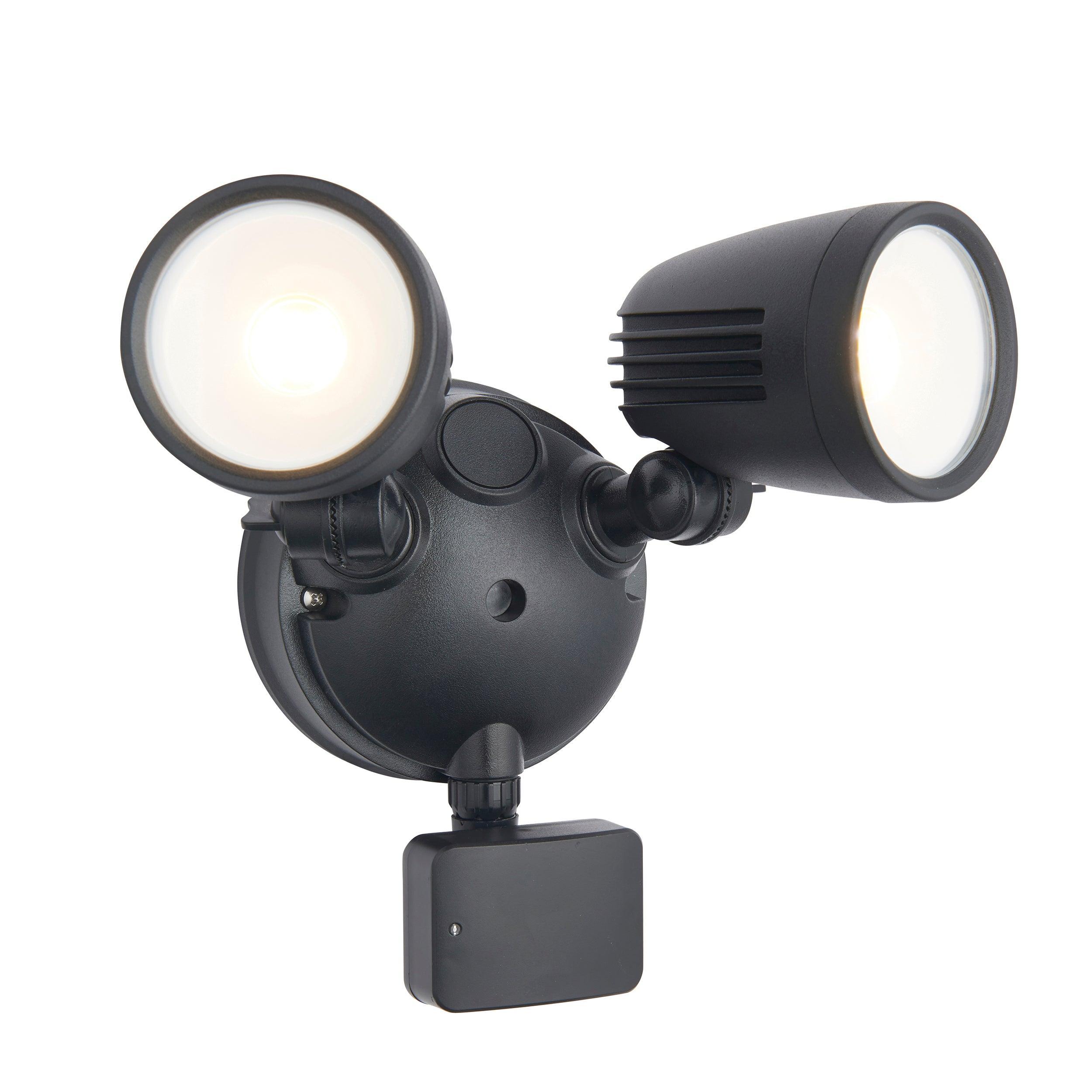 salde twin led black outdoor security wall light ip54 10w by saxby lighting, close up image 58