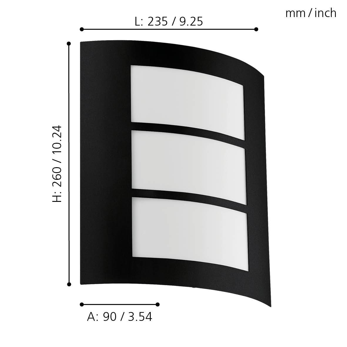 eglo city black curved outdoor wall light living room close up