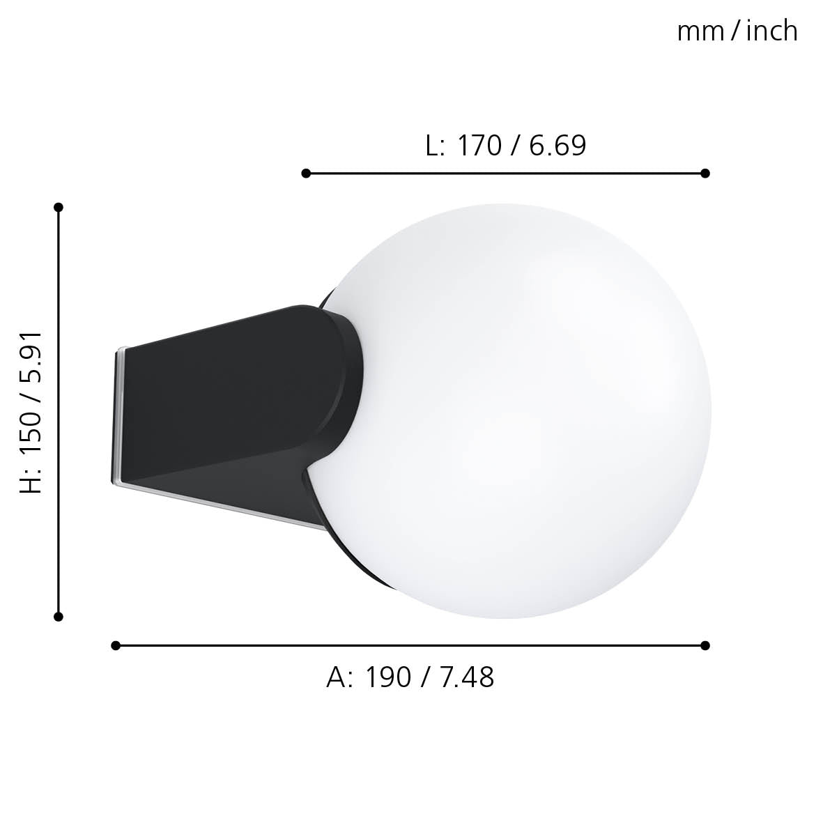 eglo rubio black ip44 outdoor wall light living room close up