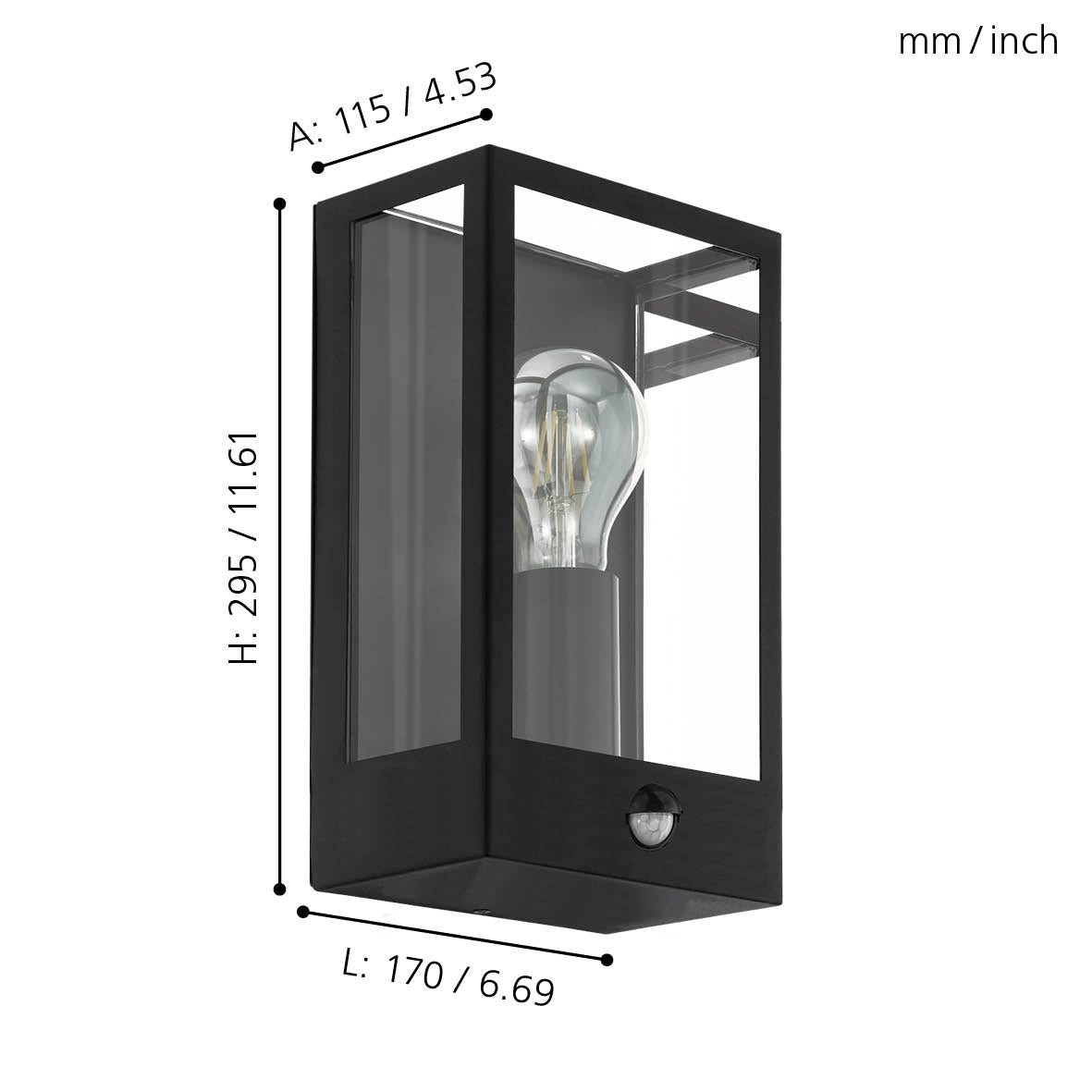 eglo alamonte black metal outdoor wall light ip44 living room close up