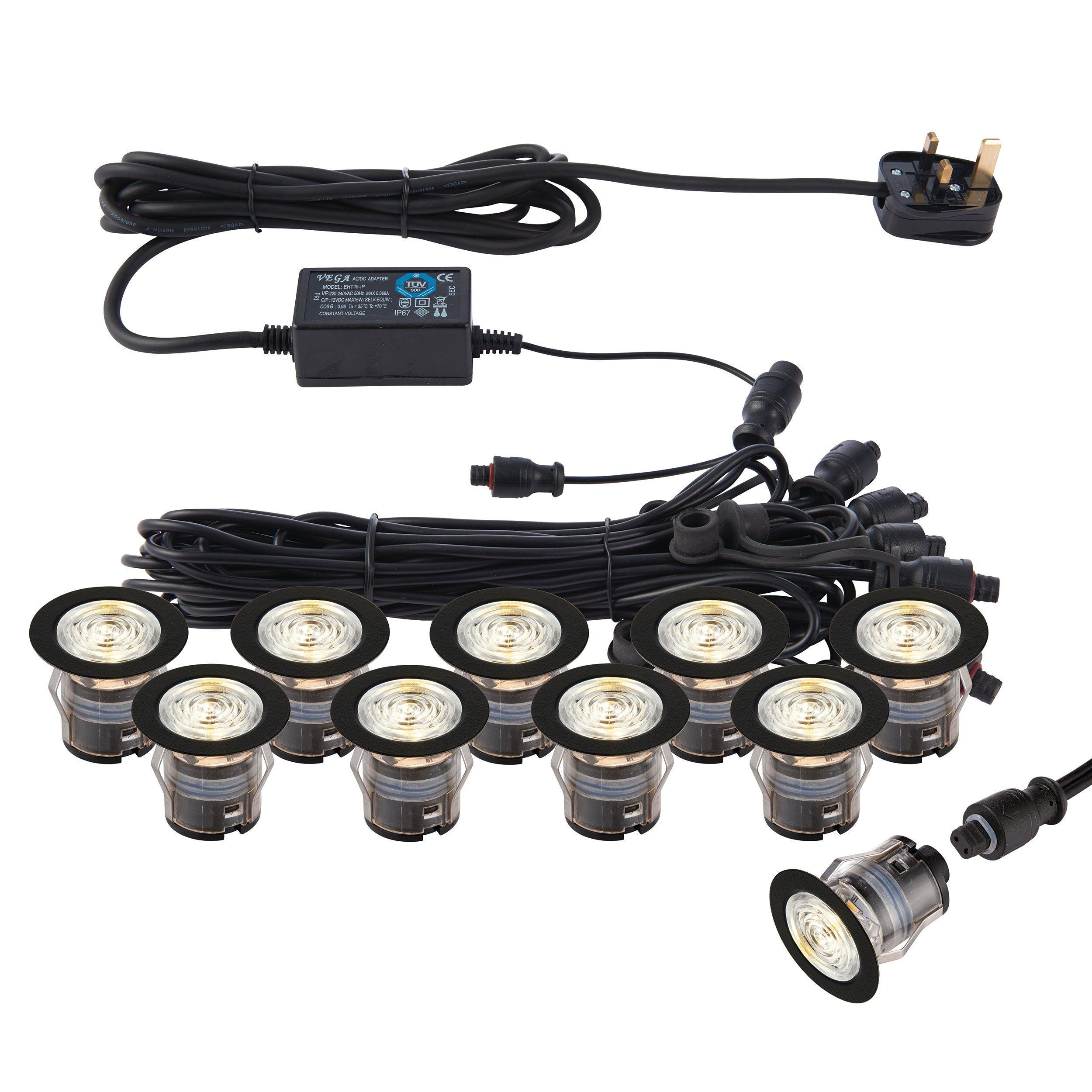 ikonpro cct 3000k 4000k 35mm decking light kit black ip67 0 75wby saxby lighting