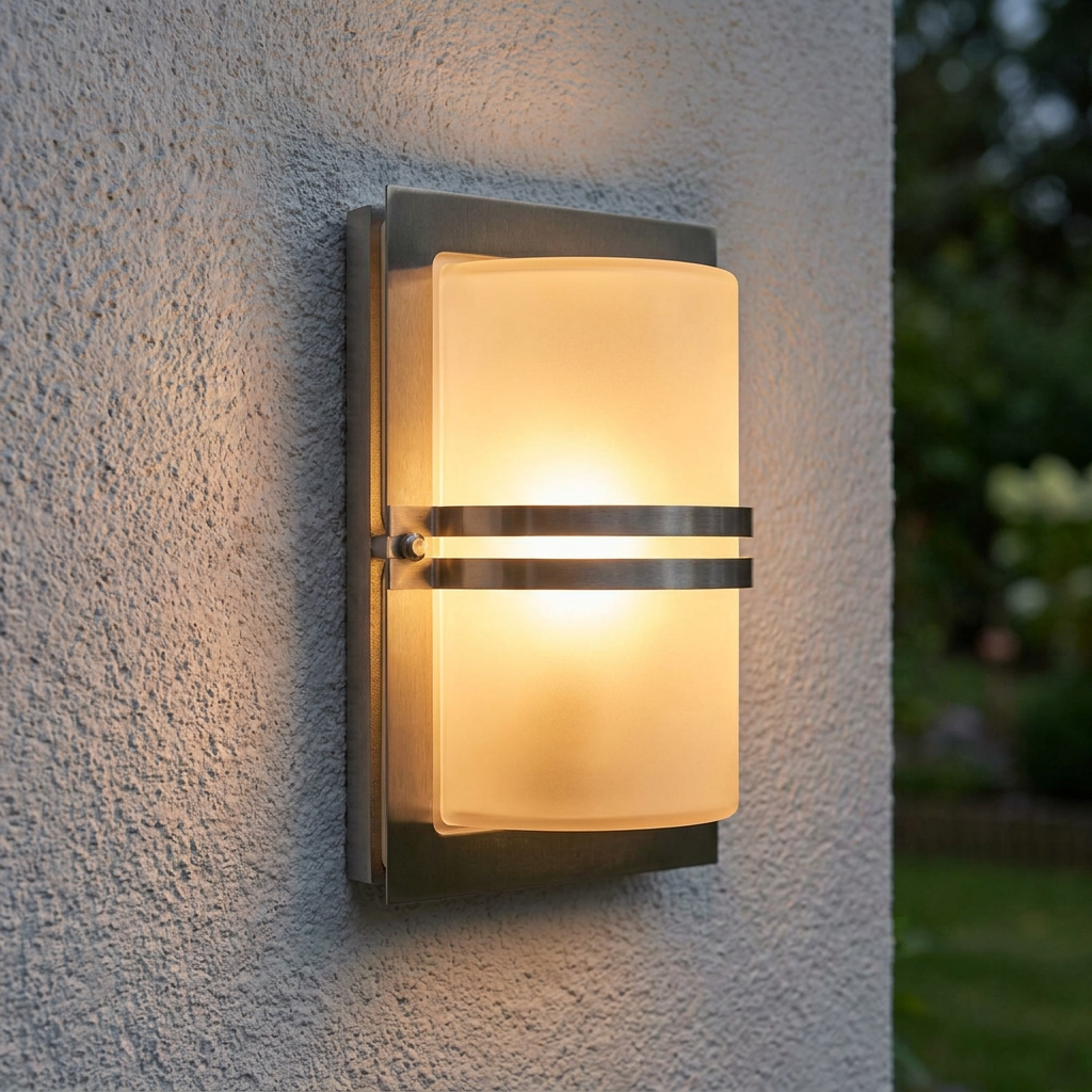 Basel Stainless Steel And Frosted Glass Outdoor Wall Light
