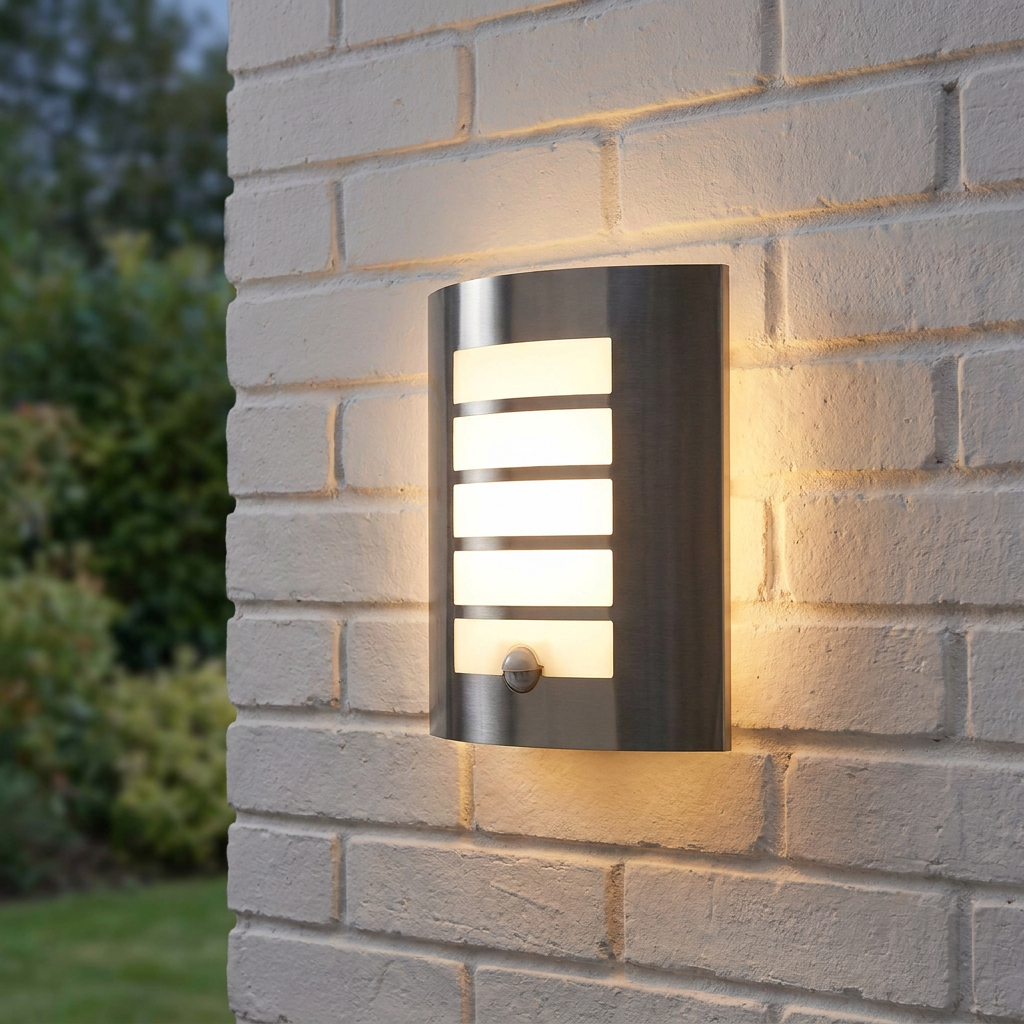 Bianco LED Silver PIR Sensor Outdoor Wall IP44 7W