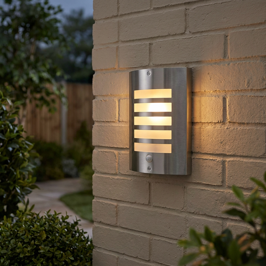 Bianco PIR Sensor Outdoor Silver Wall Light IP44 60W