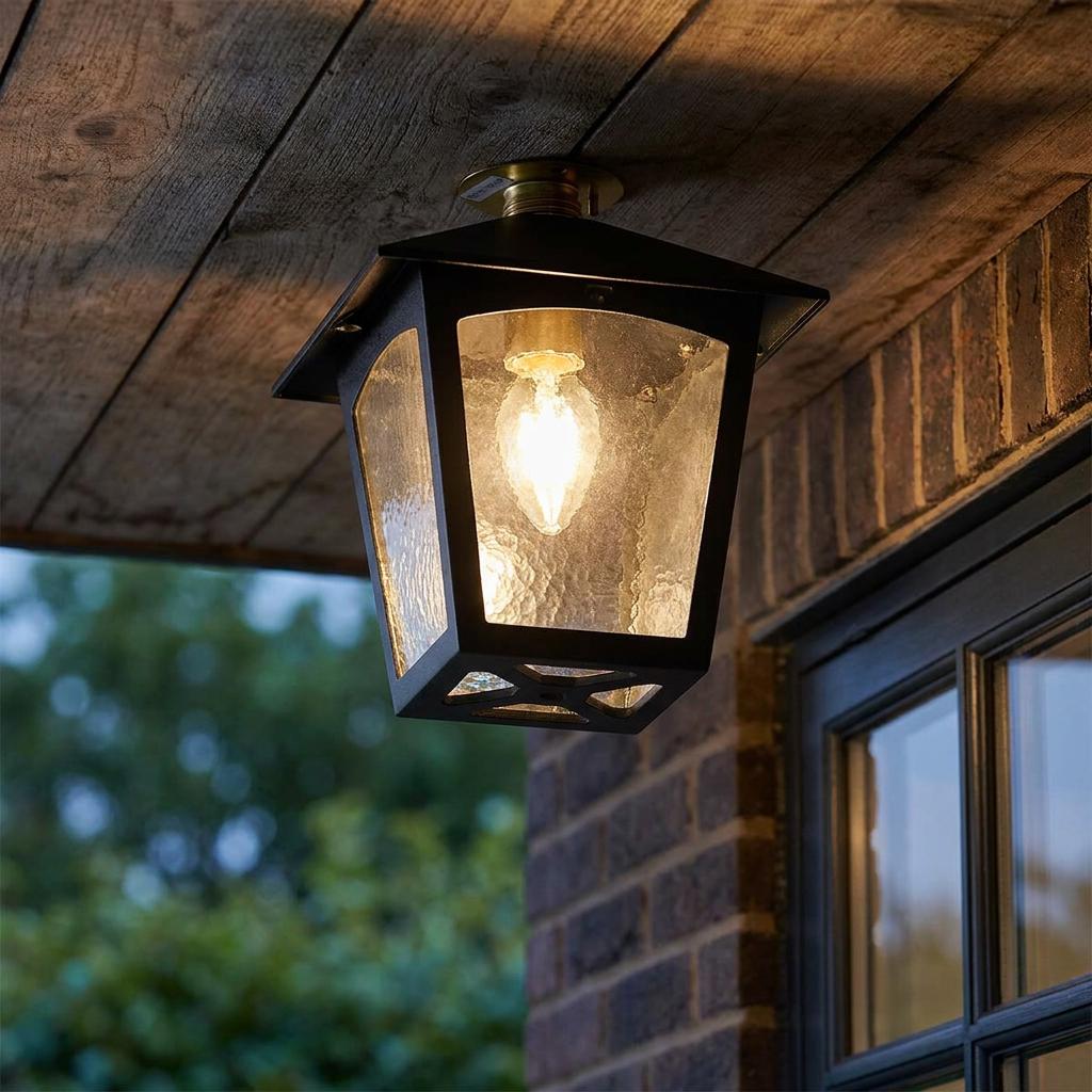 York 1 Light Black Flush Porch Lantern