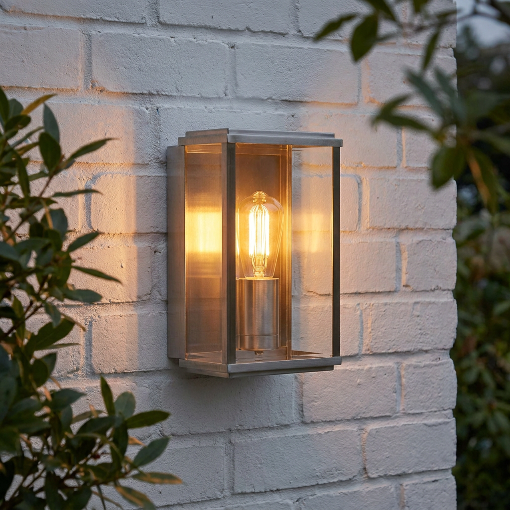 Box Outdoor 1 Light Satin Silver Wall/Porch Lantern