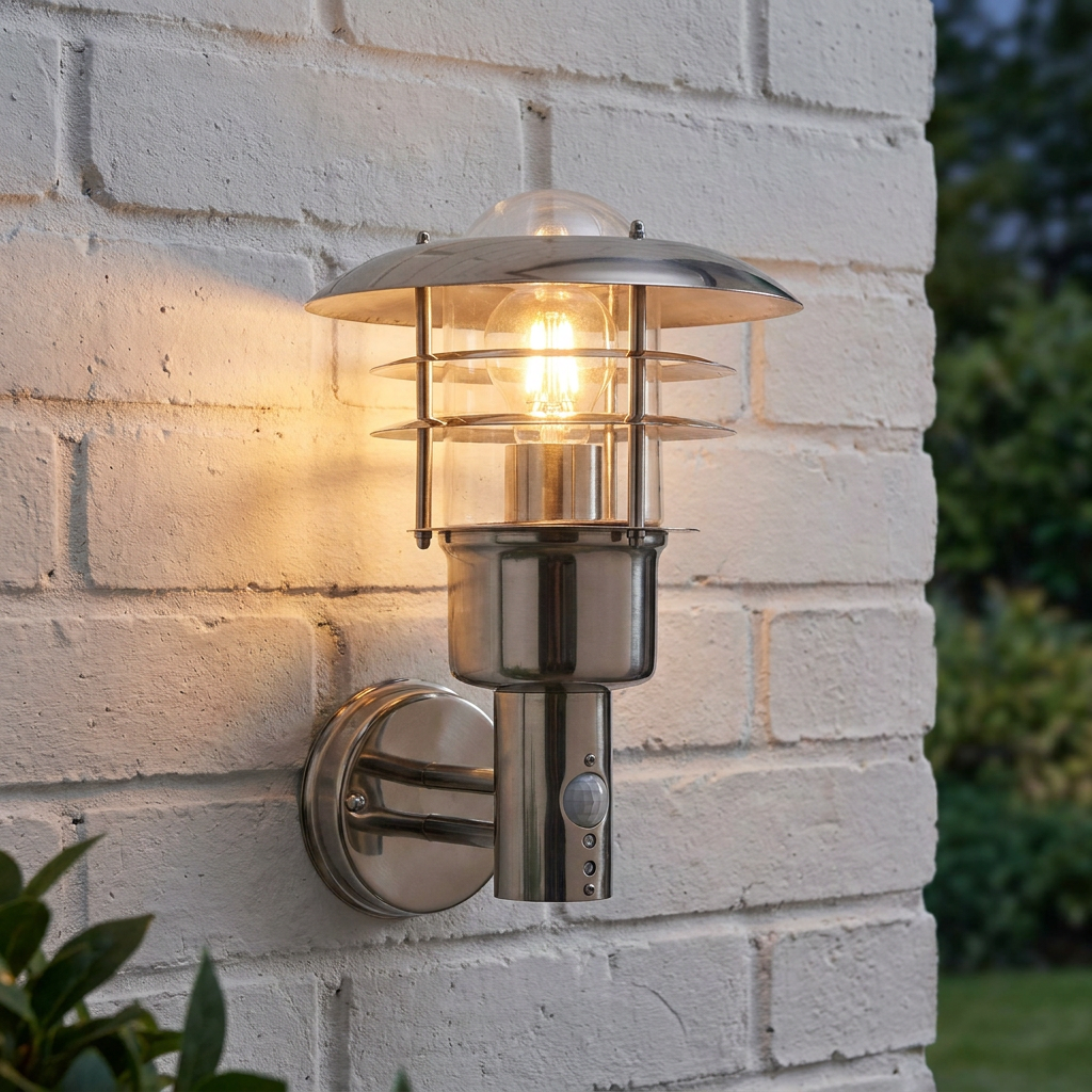 Dexter Stainless Steel Outdoor Wall Light With PIR Sensor