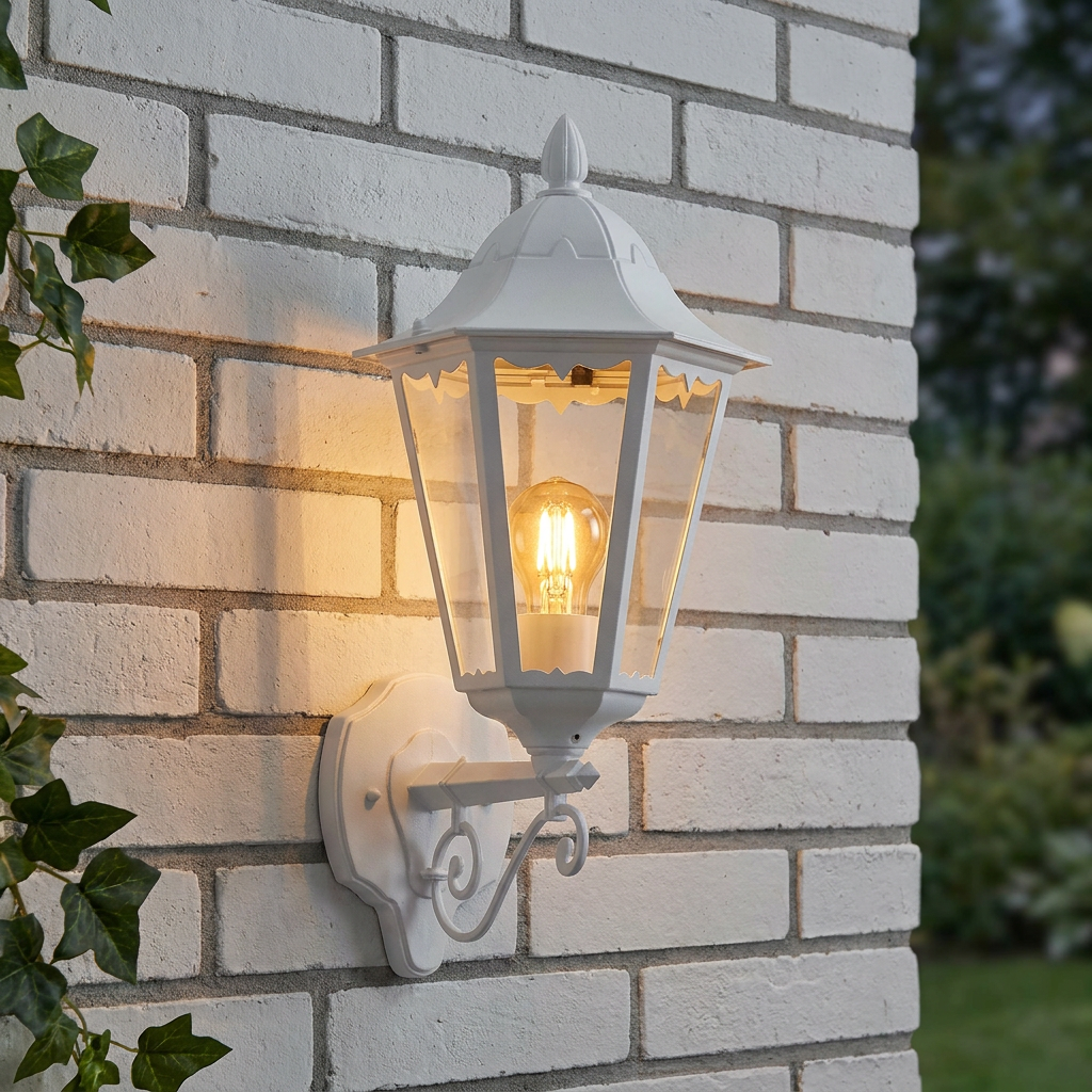 Eglo Navedo IP44 White Upright Lantern Outdoor Wall Light