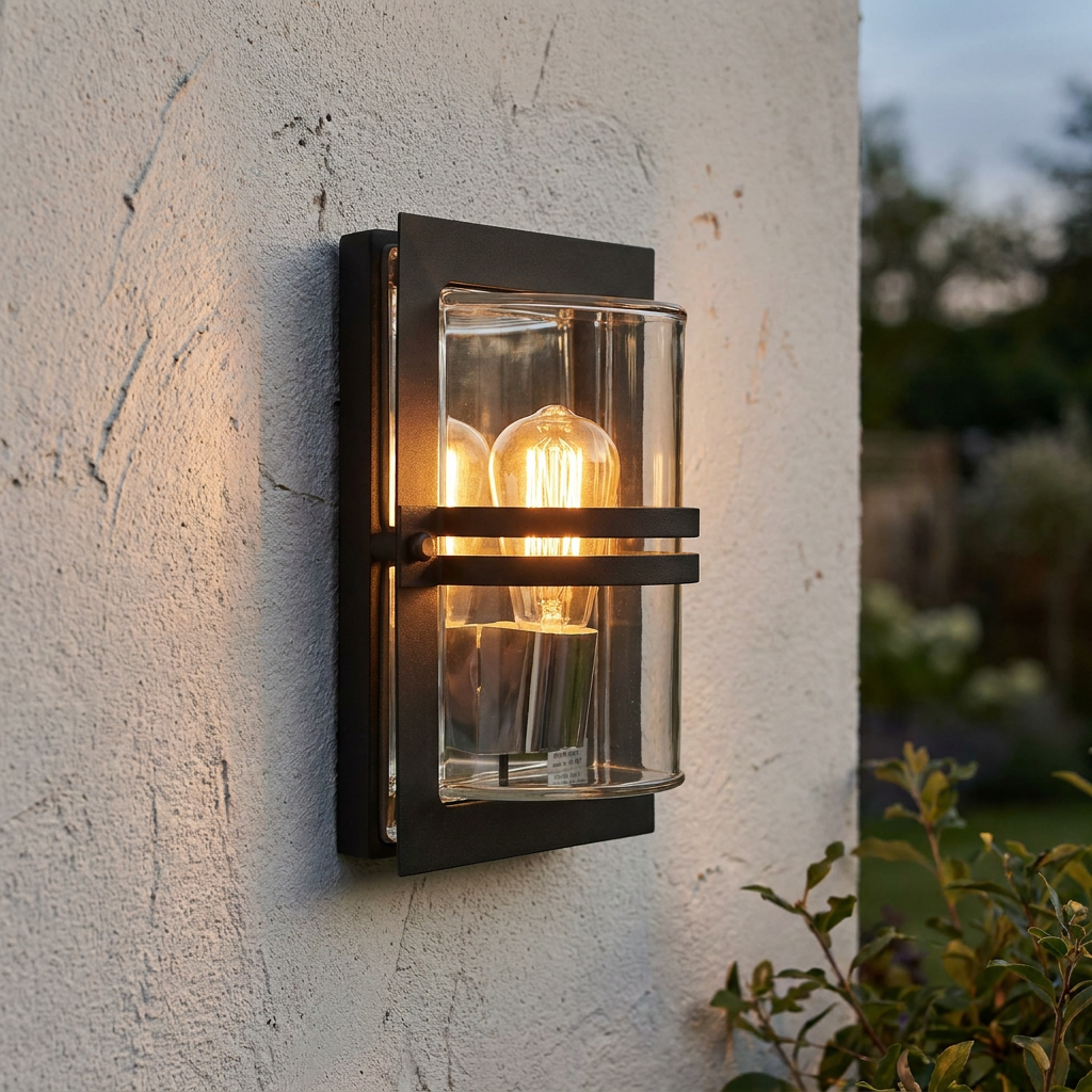 Elstead Basel Black And Clear Glass Outdoor Wall Light
