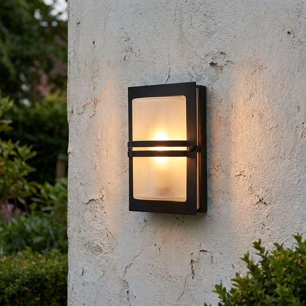 Elstead Basel Black And Frosted Glass Outdoor Wall Light