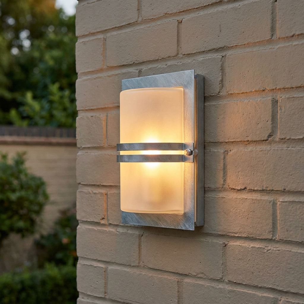 Elstead Basel Galvanised Steel Outdoor Wall Light - Frosted