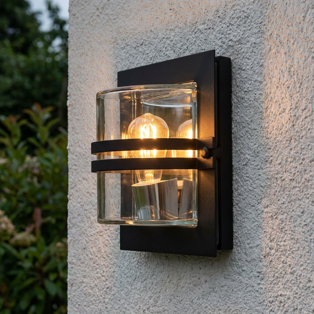 Elstead Bern Black And Clear Glass Outdoor Wall Light