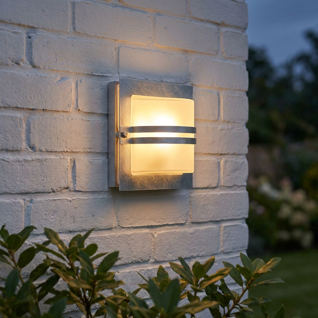 Elstead Bern Galvanised Steel And Frosted Glass Wall Light