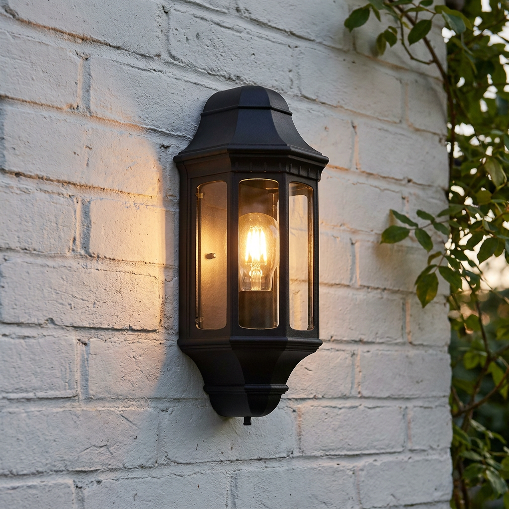 Elstead Malaga Black Outdoor Half Wall Light