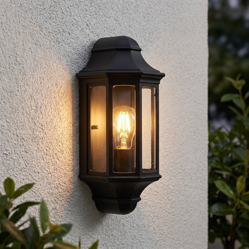Elstead Malaga Black Outdoor Mini Half Wall Light