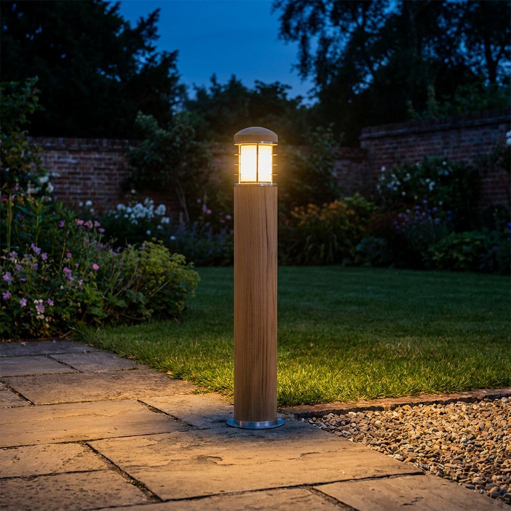Elstead Poole Stainless Steel And Teak Bollard Light GZ/POOLE B