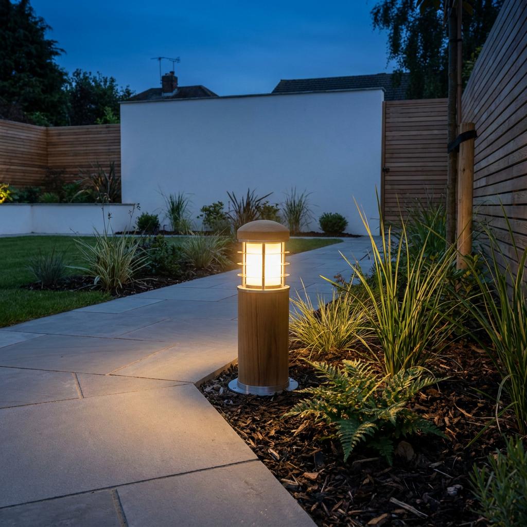 Elstead Poole Stainless Steel And Teak Mini Bollard Light GZ/POOLE MB