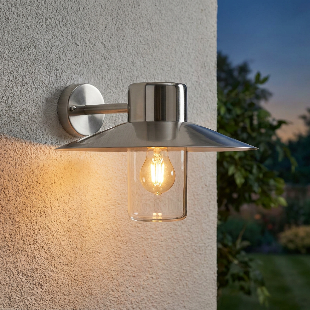 Endon Fenwick Polished Stainless Steel Outdoor Wall Light