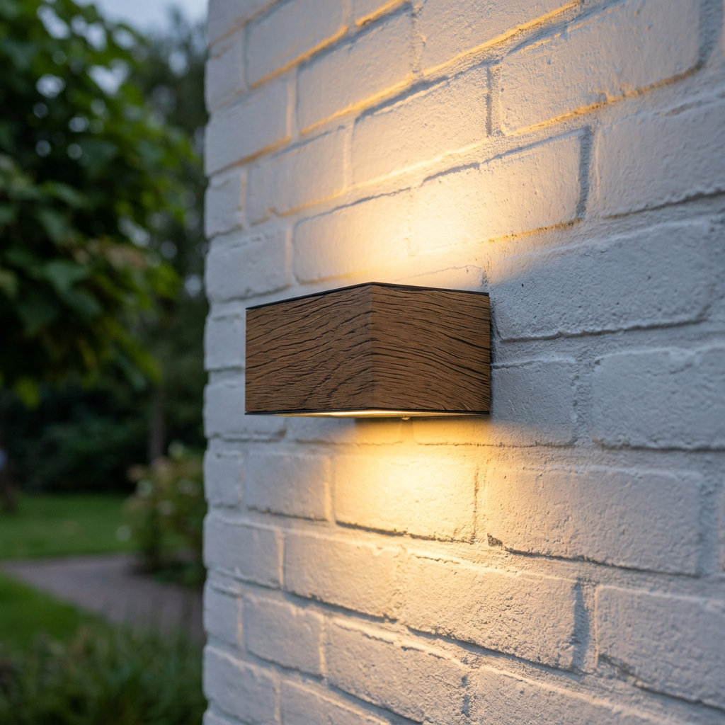 Lutec Gemini Outdoor LED Up & Down Wall Light - Wood Effect