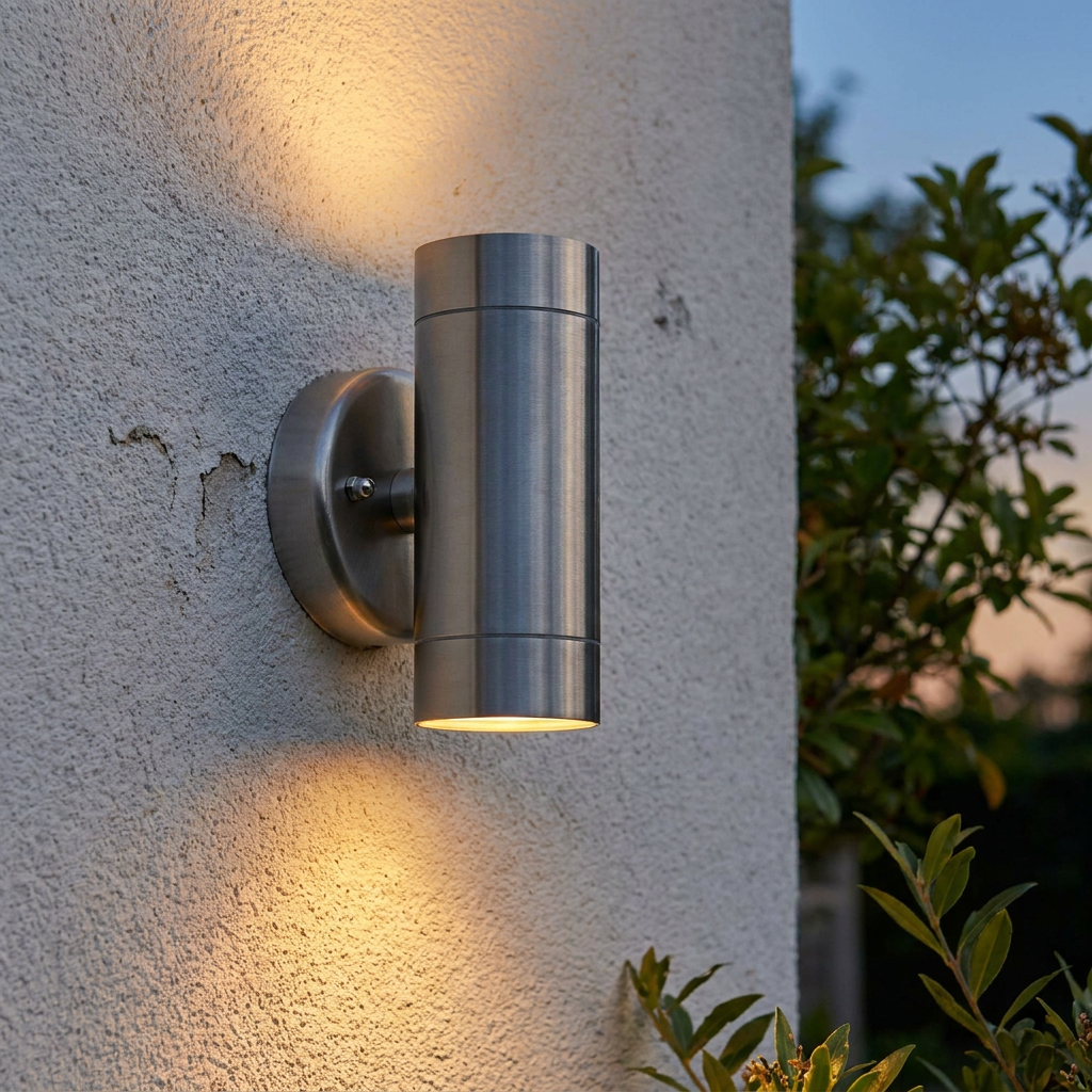 Lutec Rado Outdoor Up & Down Silver Wall Light In Stainless Steel
