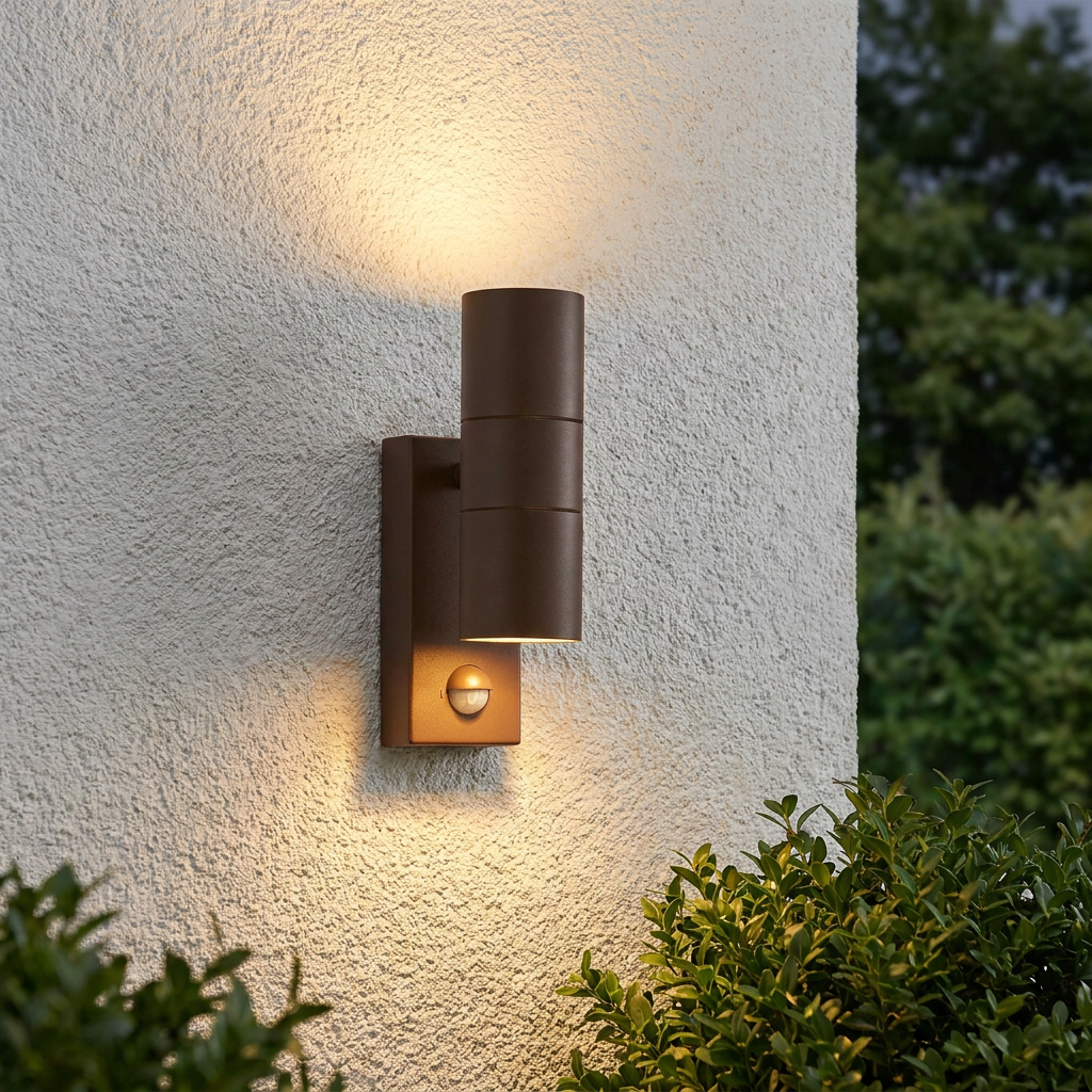 Metro Brown LED Outdoor 2 Light Up/Down Wall Light - PIR