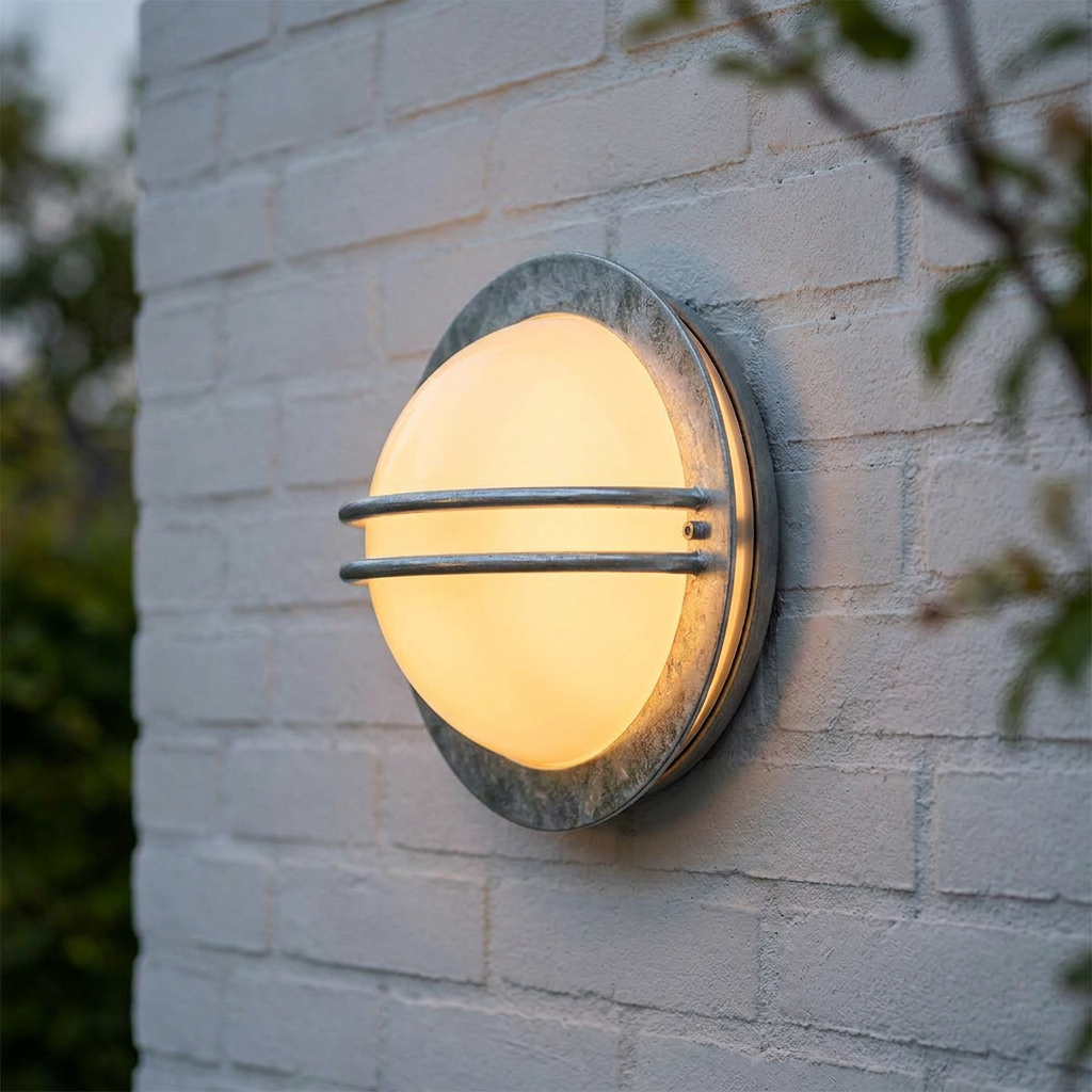 Norlys Bremen Wall Light - Galvanised With Opal Glass