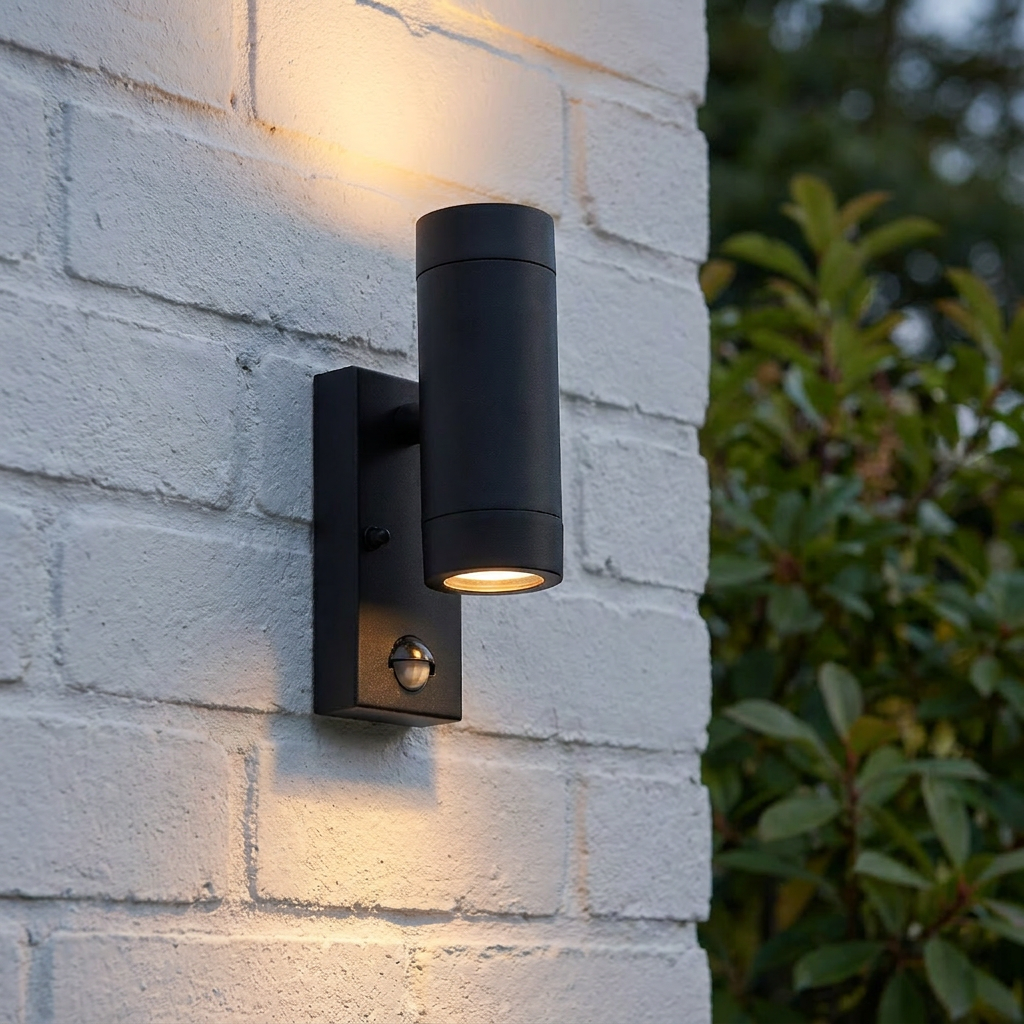 Odyssey PIR Black Twin Outdoor Wall Light IP44 7W