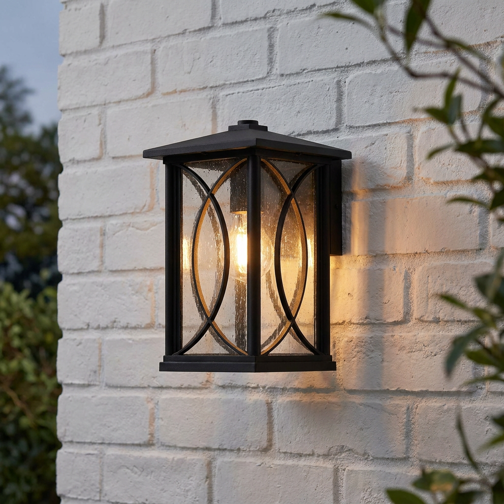 Orton Small Black Outdoor Wall Light with Bubble Glass