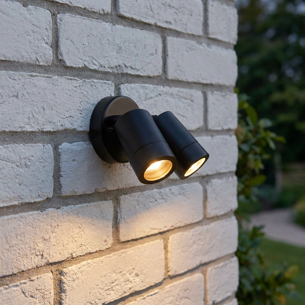 Palin Black Twin Outdoor Spot Wall Light IP44 7W
