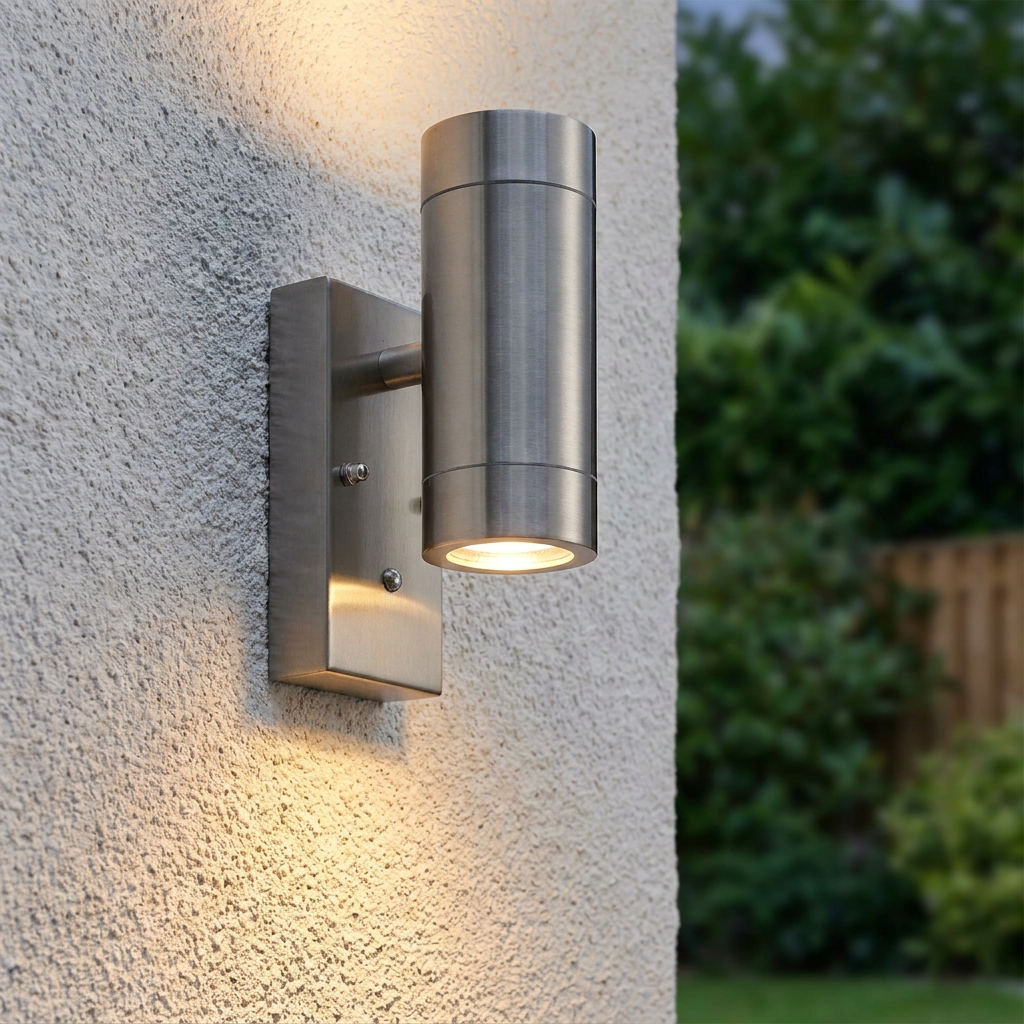 Palin Silver Outdoor Wall Light with Photocell IP44 7W