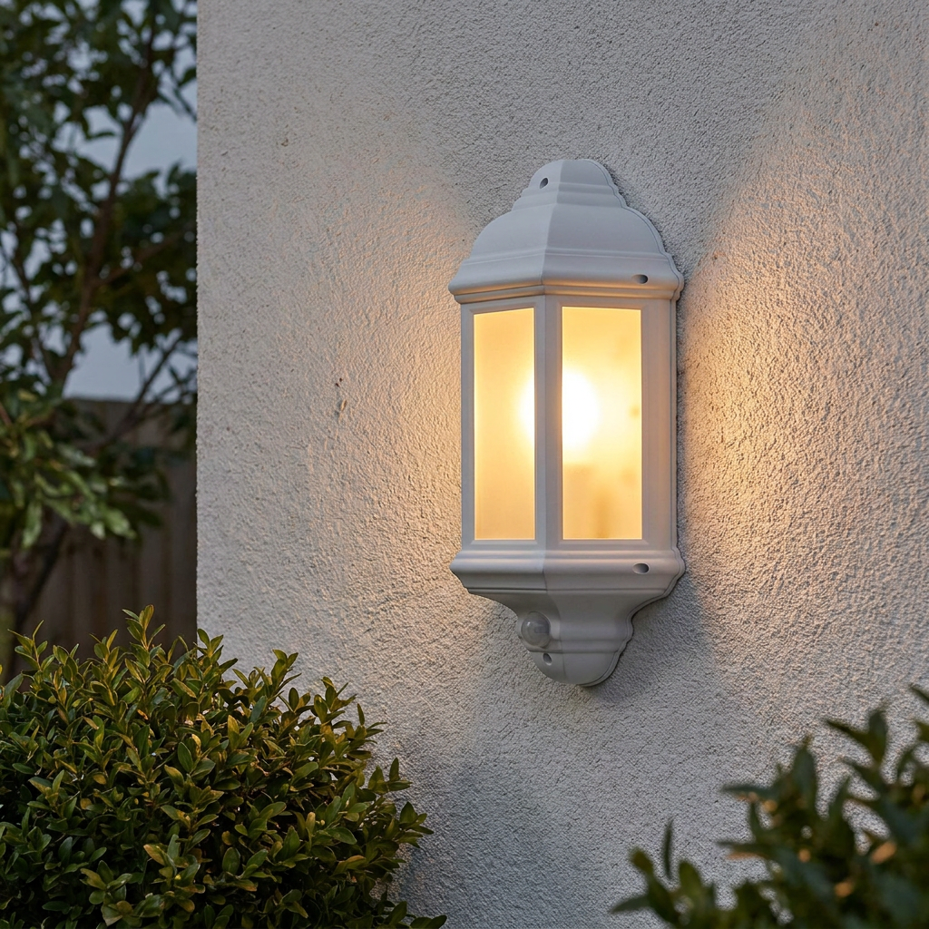 Saxby Halbury PIR Matt White Textured Outdoor Wall Light