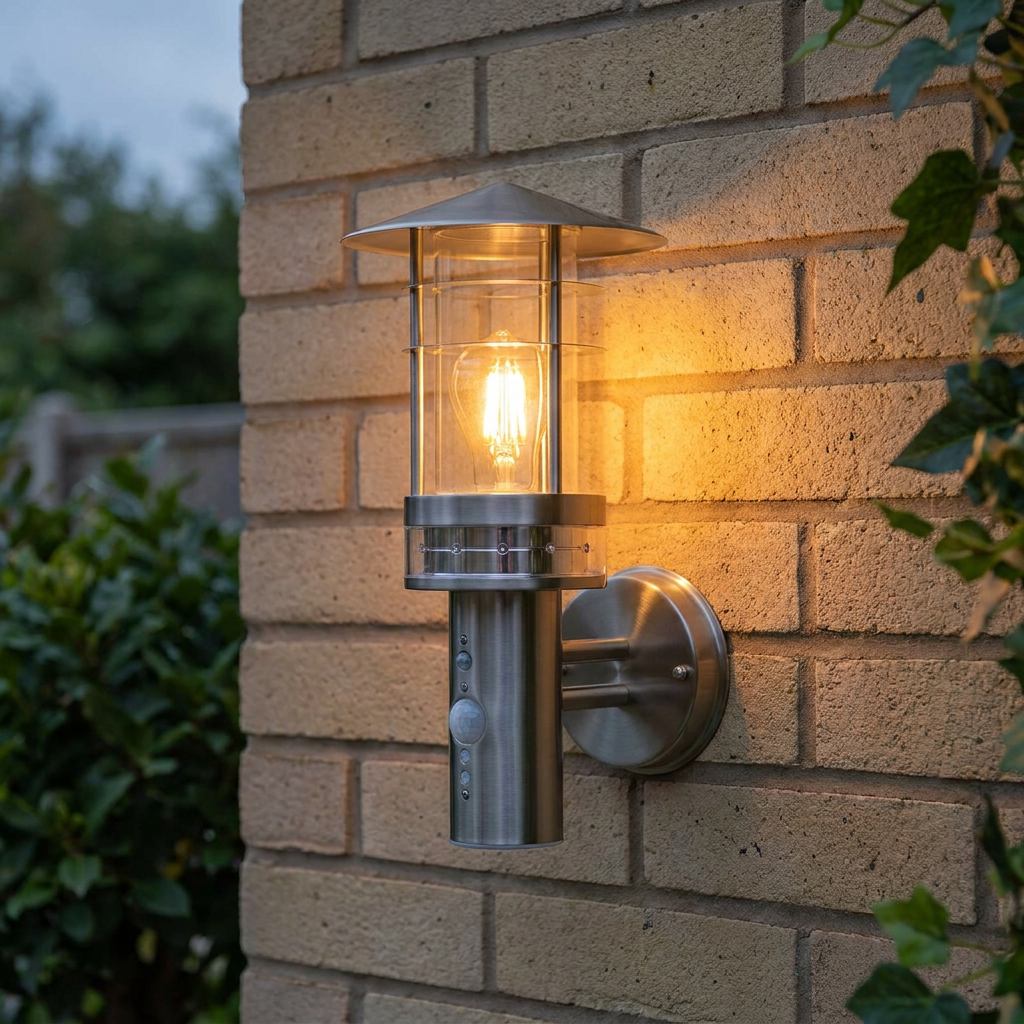 Saxby Pagoda Brushed Stainless Steel Outdoor PIR Wall Light