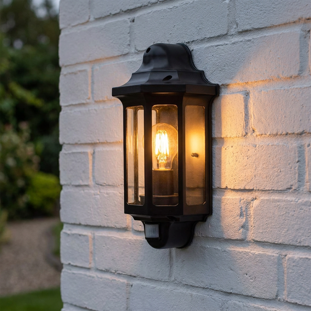 Saxby Traditional Satin Black Outdoor Wall Light With PIR