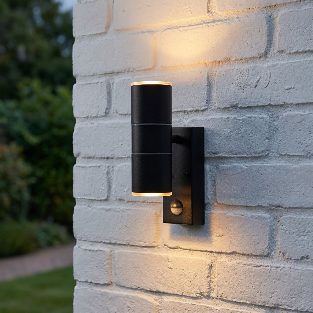 Searchlight Black Up/Downlighter LED Outdoor PIR Wall Light