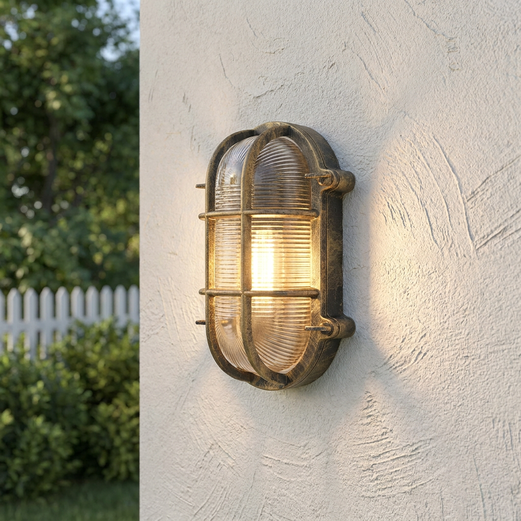 Searchlight Bulkhead Oval Black & Gold Outdoor Wall Light