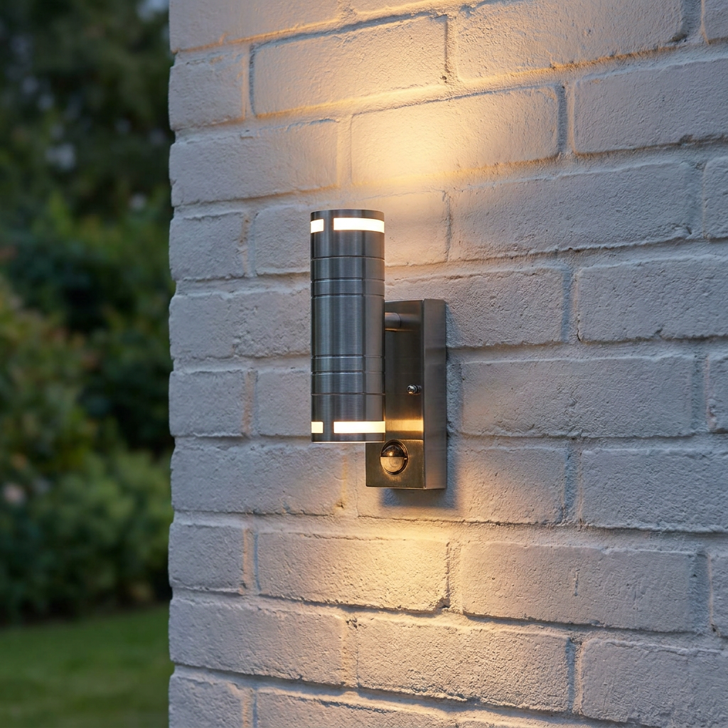 Stainless Steel Up/Downlighter LED Outdoor PIR Wall Light