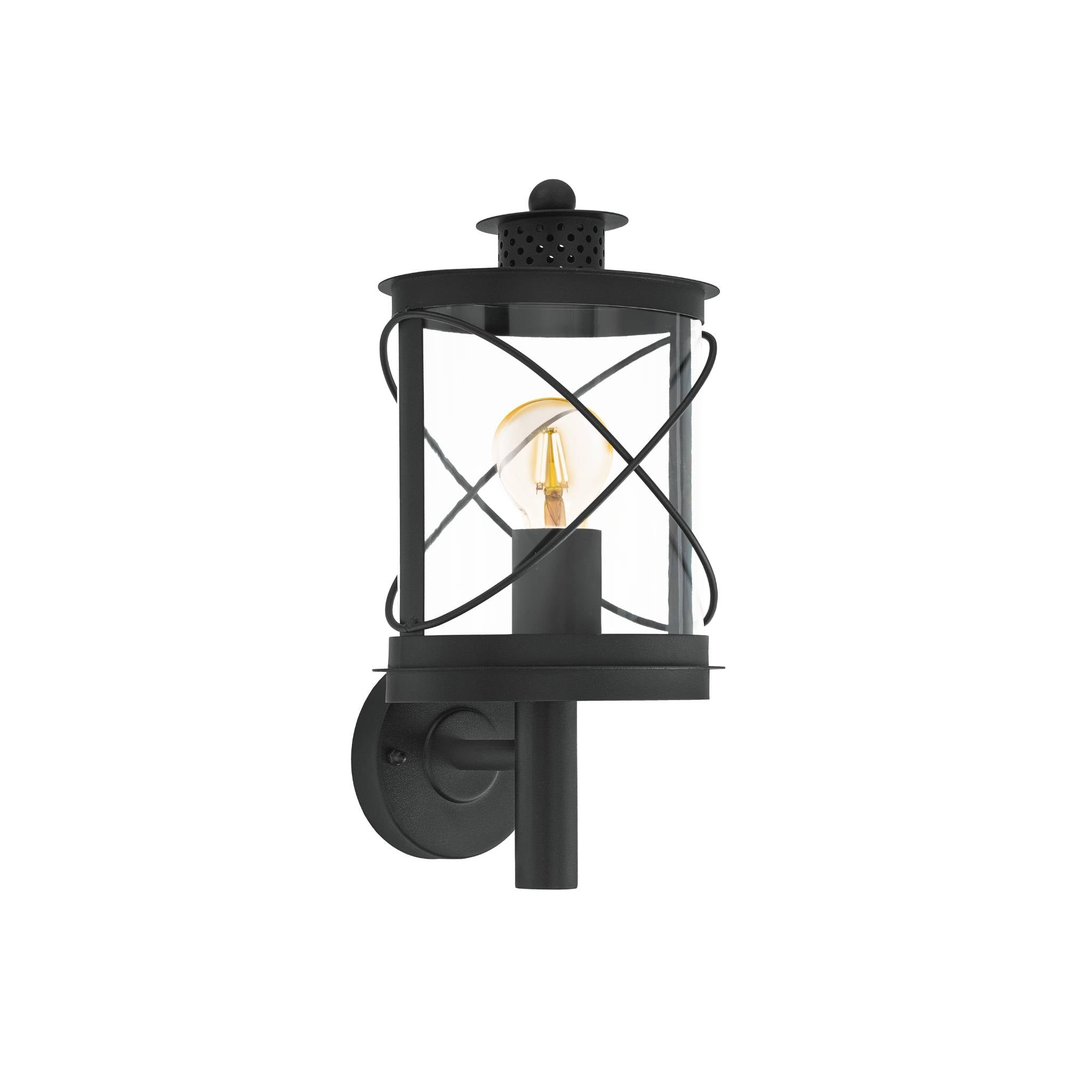 eglo hilburn black lantern style ip44 outdoor wall light living room image