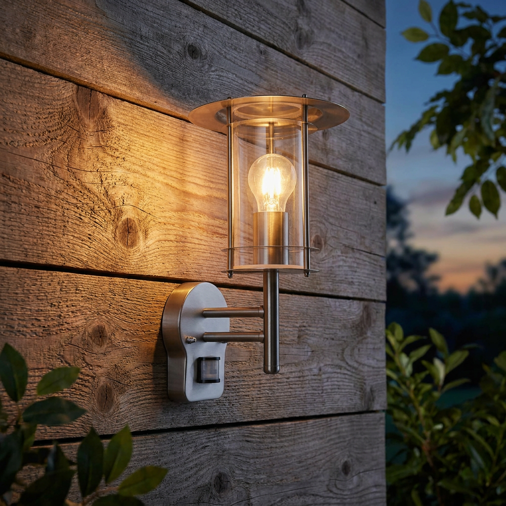 York PIR Sensor Outdoor Silver Wall Light IP44 60W