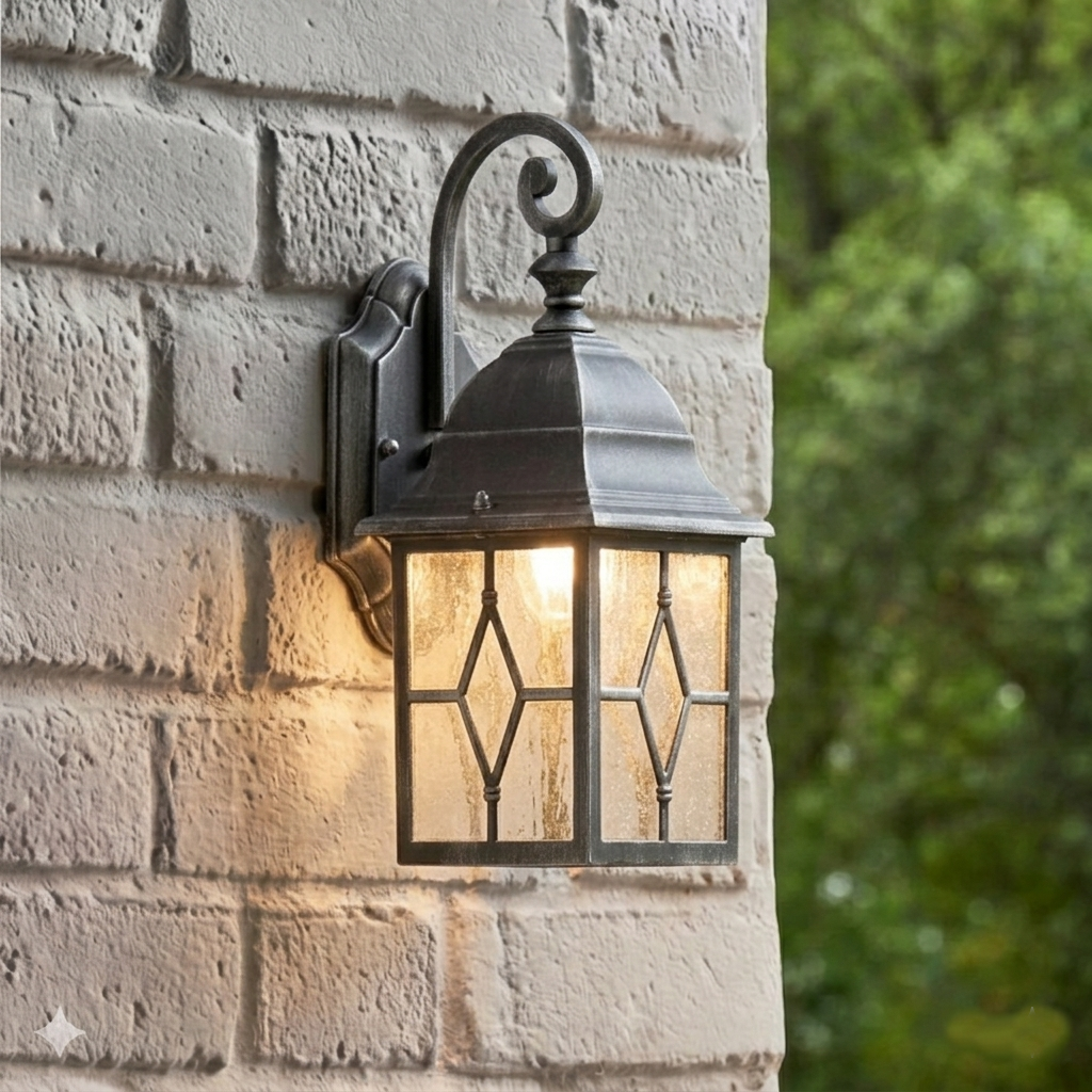 Genoa 1 Light Silver & Leaded Water Glass Outdoor Wall Light by Searchlight Lighting