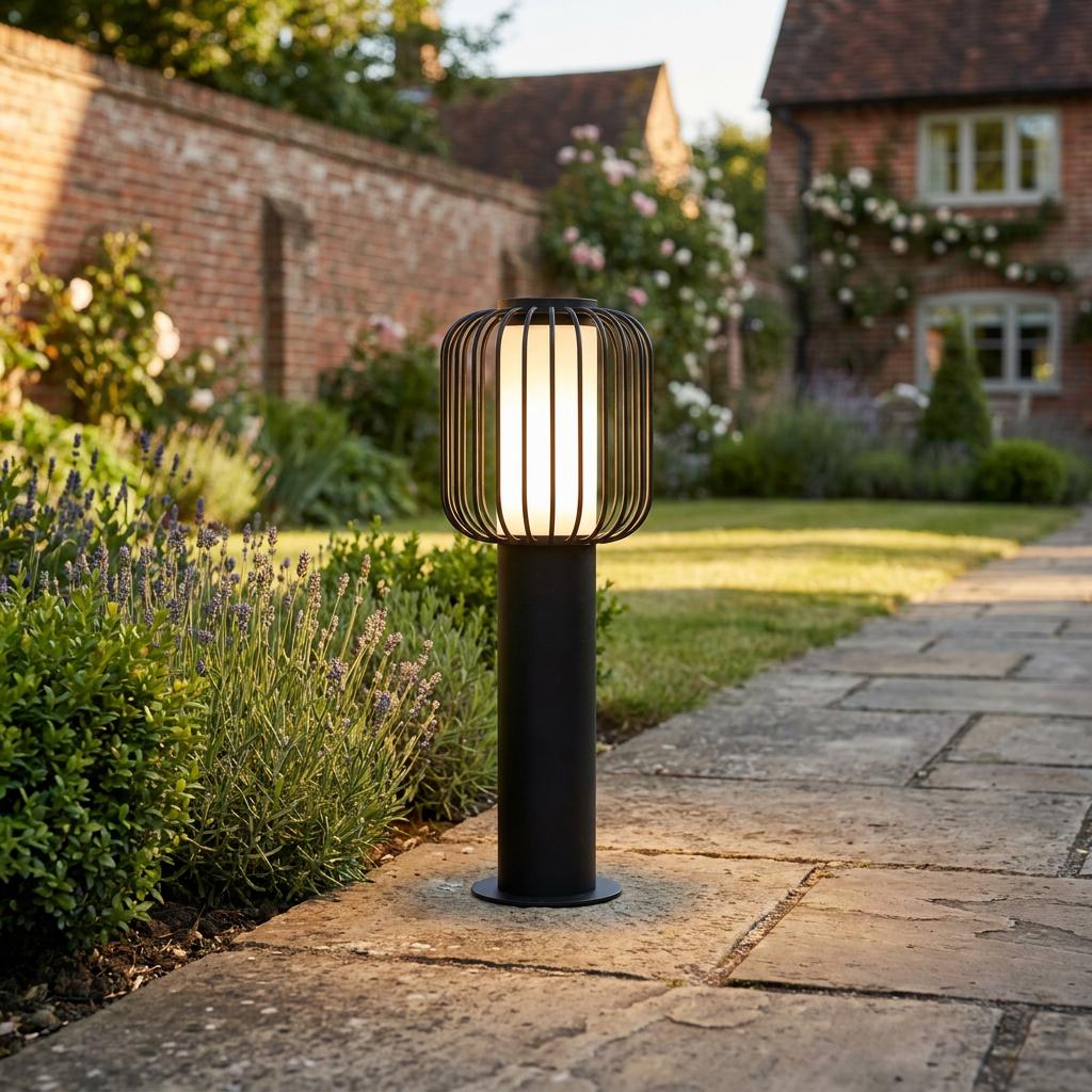 Eglo Ravello IP54 Black Pedestal Light With Wire Shade