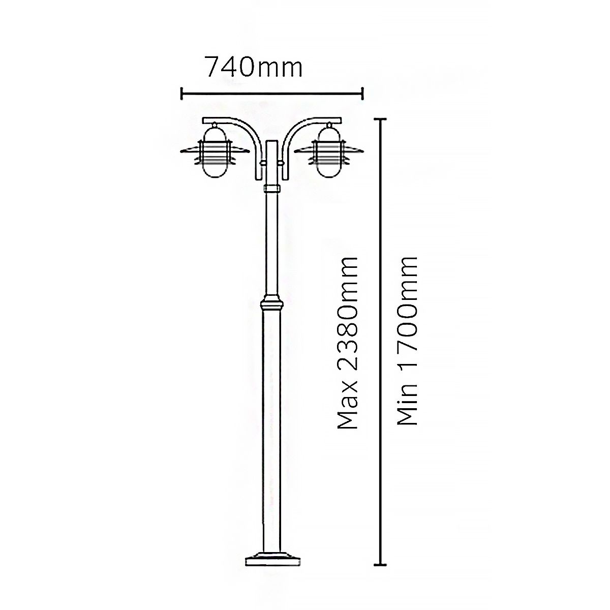 Norlys Oslo 2 Light Galvanized Outdoor Lamp Post — alternate view
