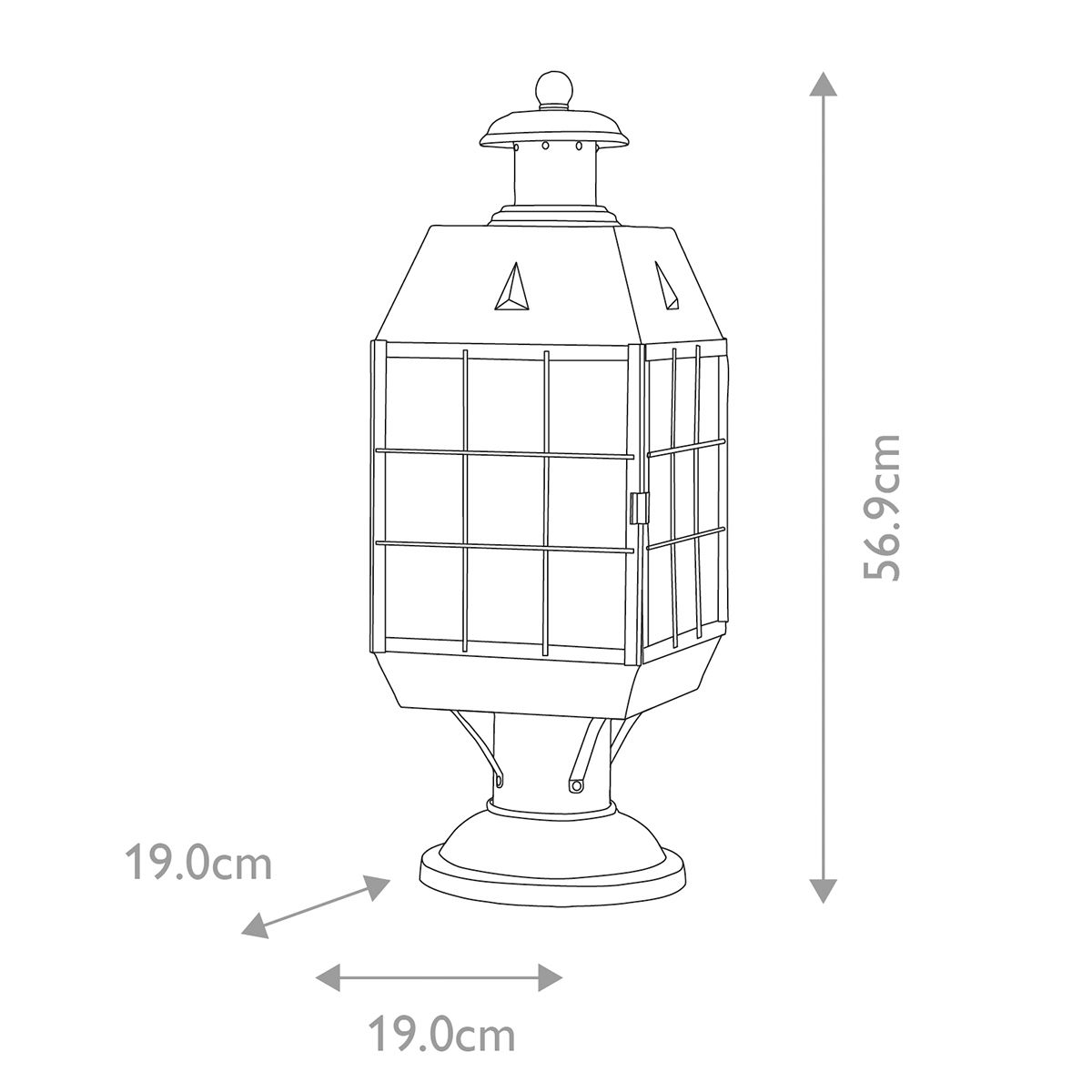 Nantucket 3 Light Large Brass Outdoor Pedestal Lantern
