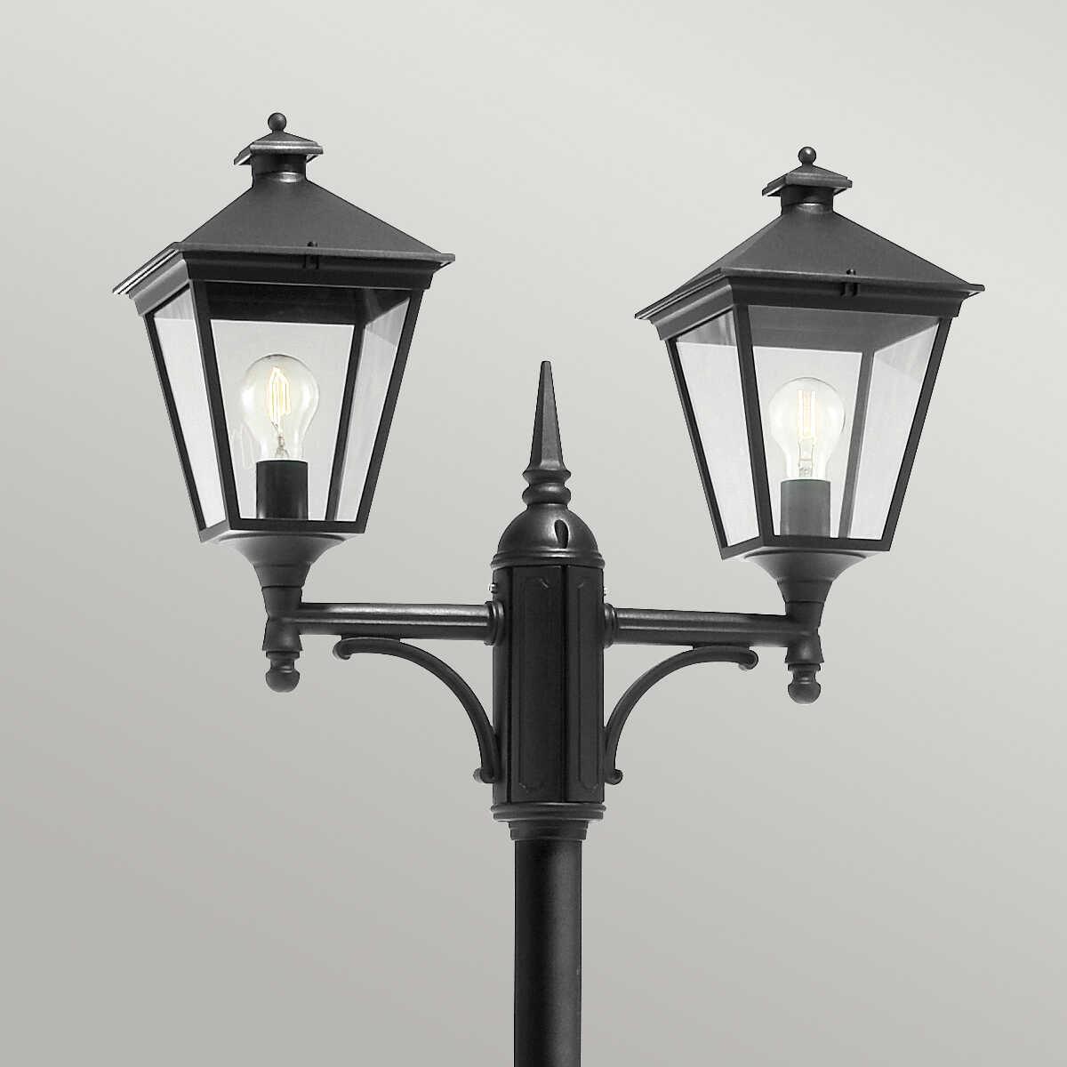 elstead turin black finish outdoor twin arm lamp post Living Room Close Up