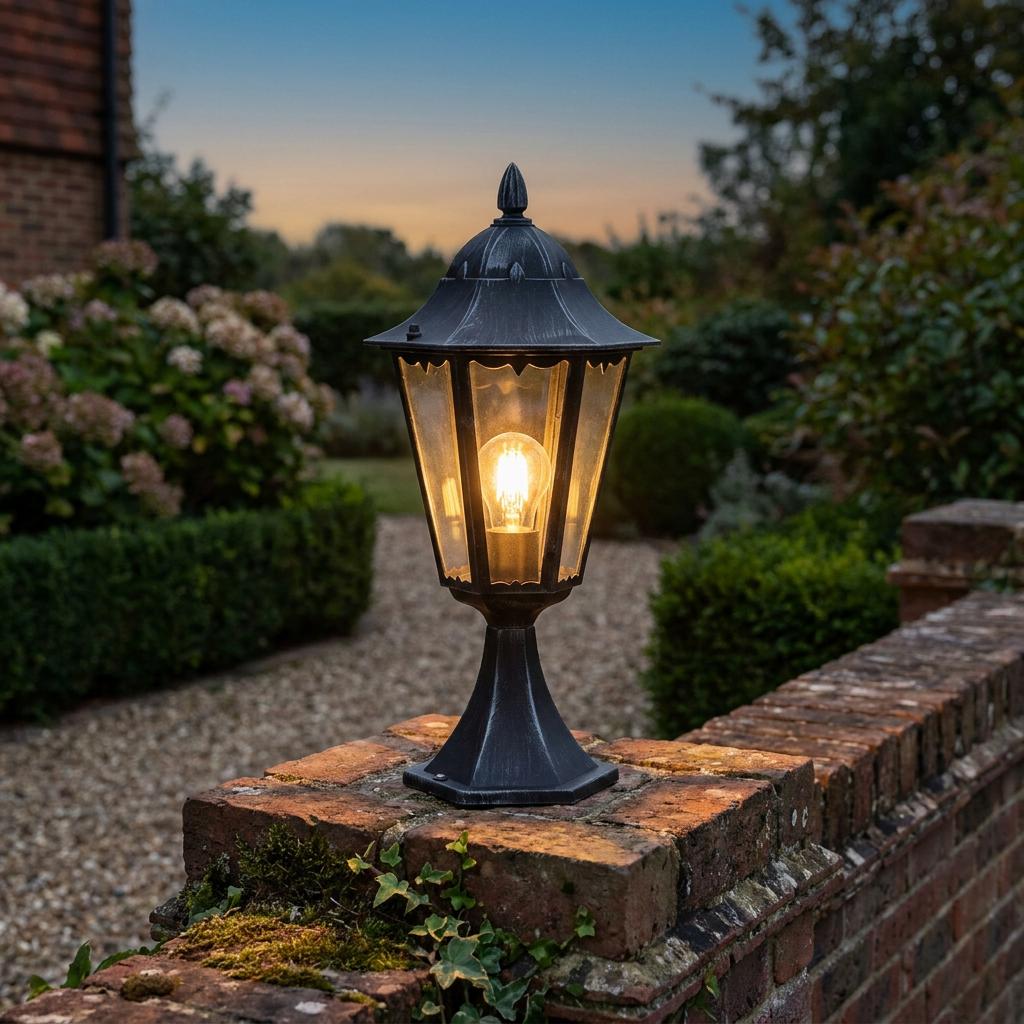 Eglo Navedo IP44 Black & Silver Pedestal Light