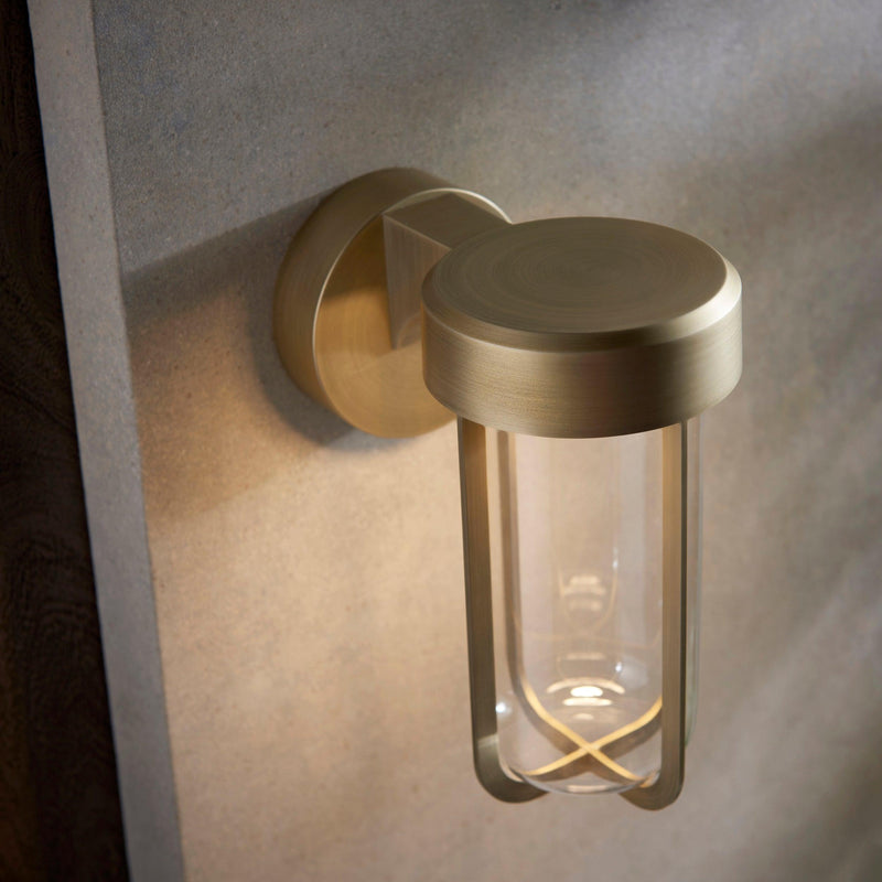 Newquay Gold LED Outdoor Wall Light - Glass Shade Bedroom Image