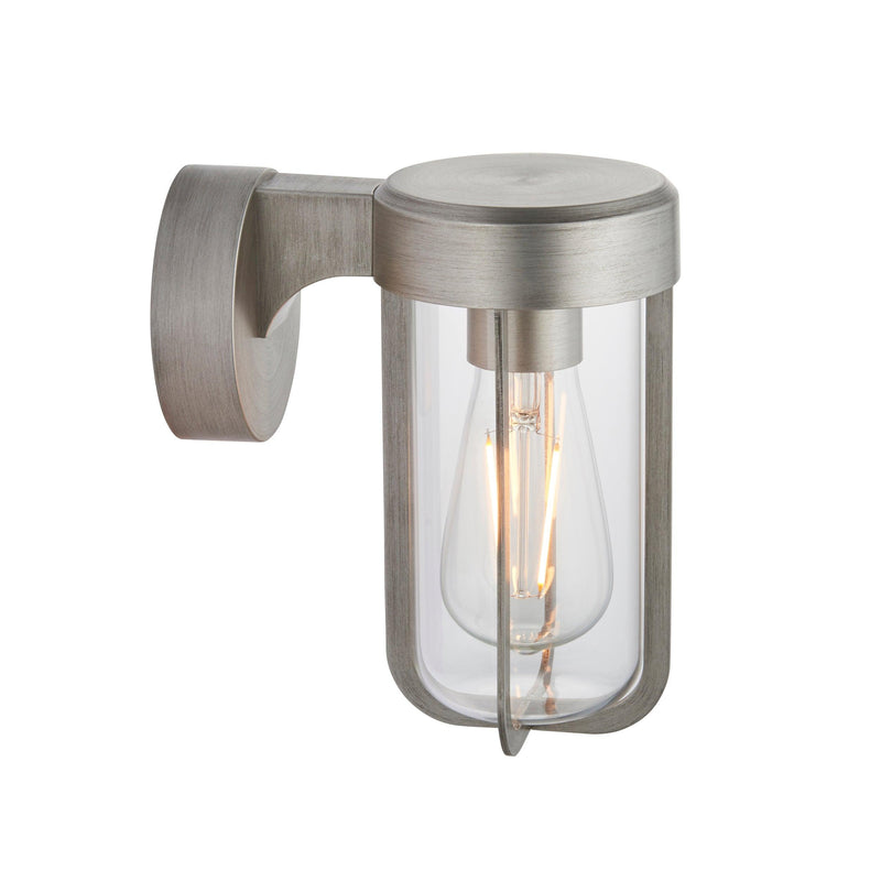 Newquay Brushed Silver Outdoor Wall Light - Glass Shade
